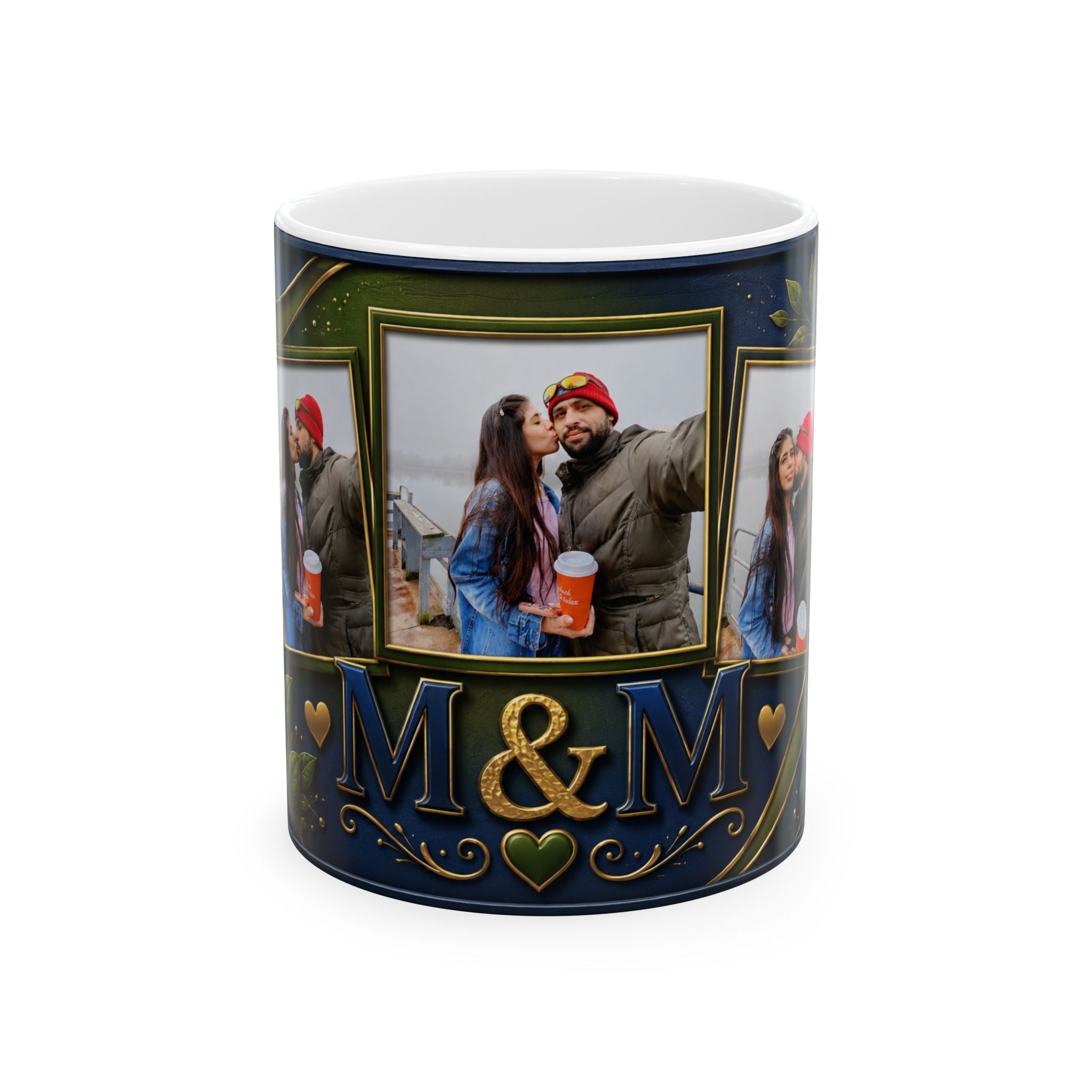 Photo Collage Initials M&M Mug | Personalized Ceramic Photo Mug (11oz, 15oz)