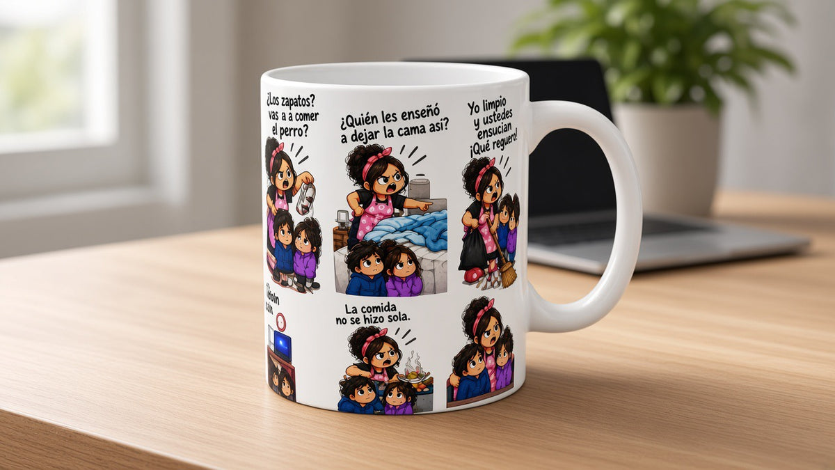 Mami Latina Meme Mug – Spanish Mom Life Comic Strip Coffee Cup 11 oz | Funny Gift for Mom
