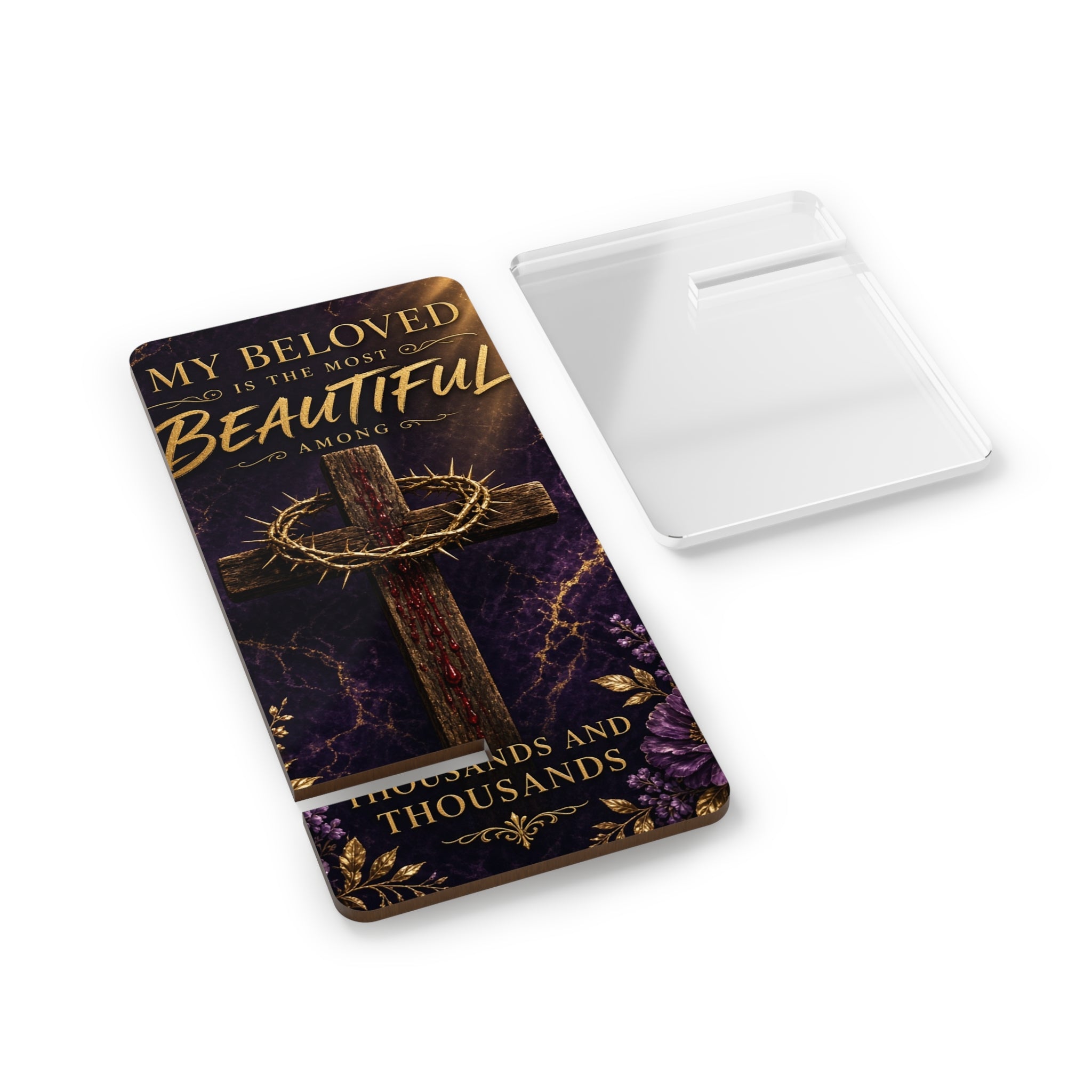 Christian Cross Phone Stand — "My Beloved is the Most Beautiful" Mobile Display Stand