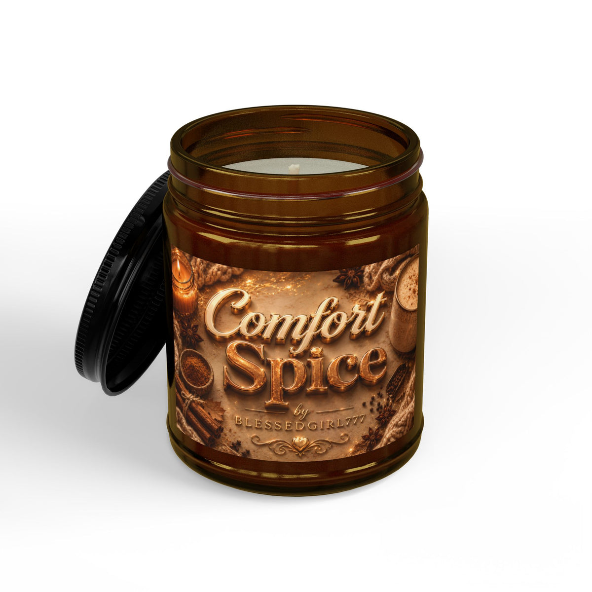 Comfort Spice Scented Soy Candle — Amber Jar with Black Lid (4 oz & 9 oz)