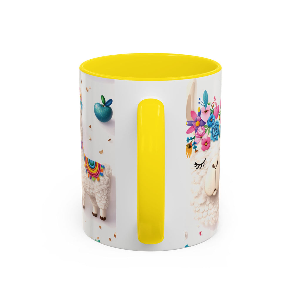 Cute Llama Pattern Accent Coffee Mug (11/15oz) – Colorful Fiesta Alpaca Design
