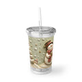 Seasons Greetings Snowman Acrylic Cup | Holiday Winter Scene