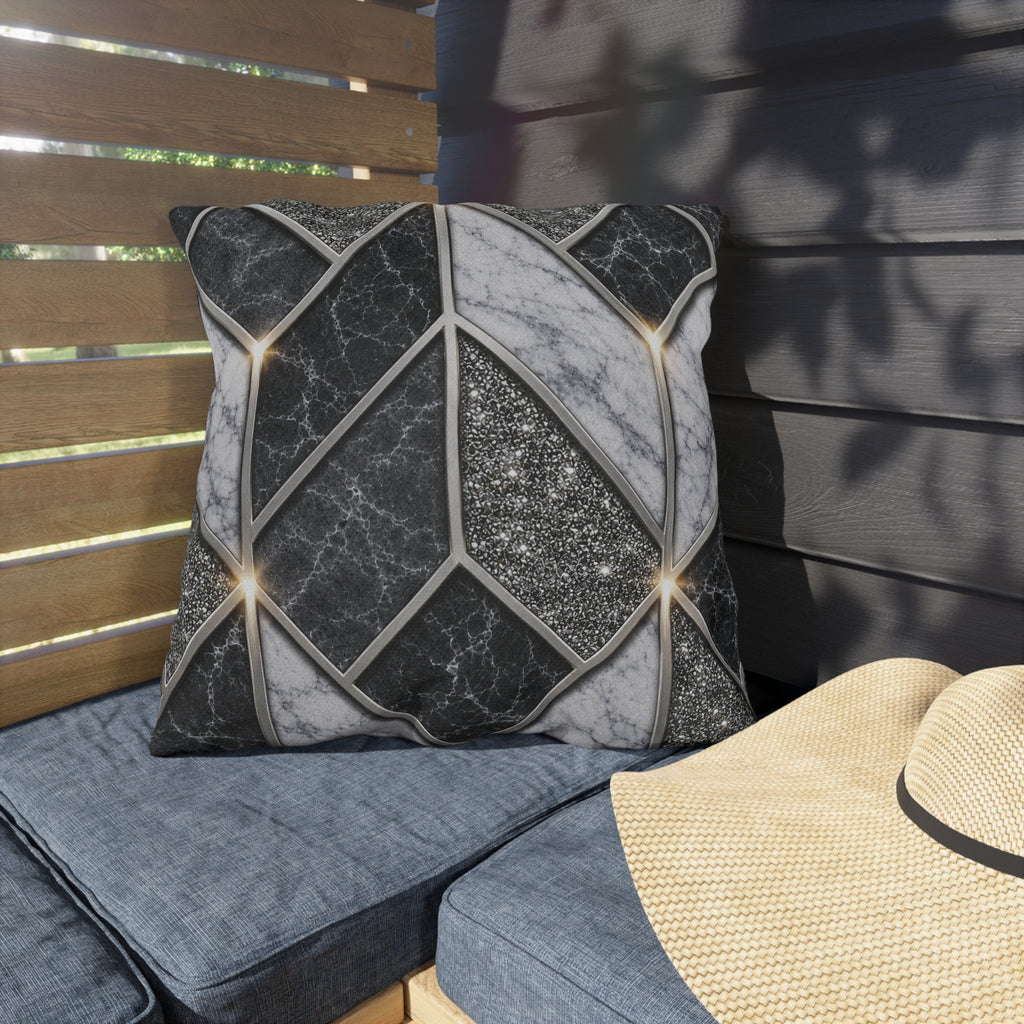 Geometric Marble Outdoor Pillow — Gray Stone Mosaic Accent Cushion