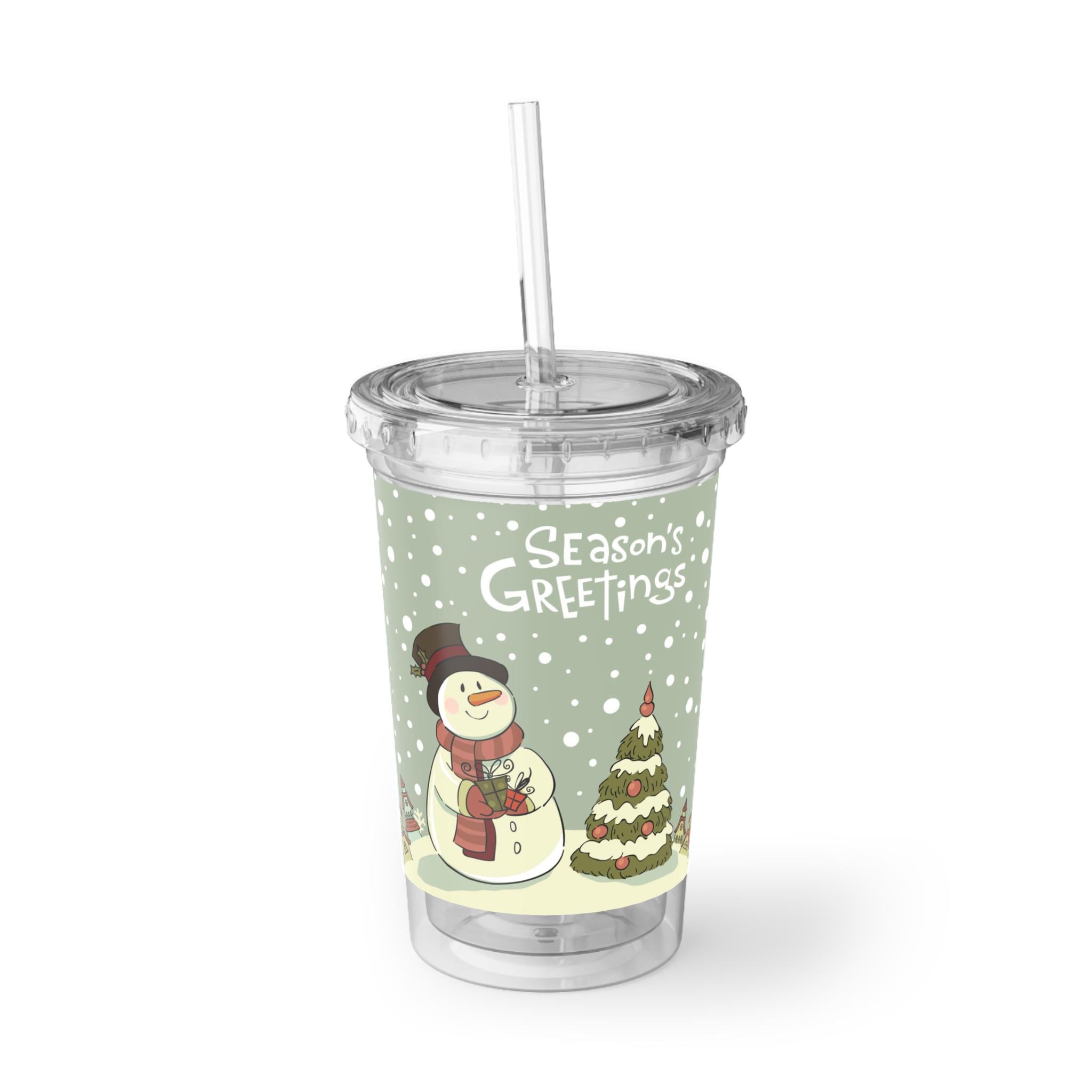 Pine Botanical Acrylic Cup with Straw | Reusable Iced Coffee Glass, Nature Lover Gift, 16oz Clear Tumbler