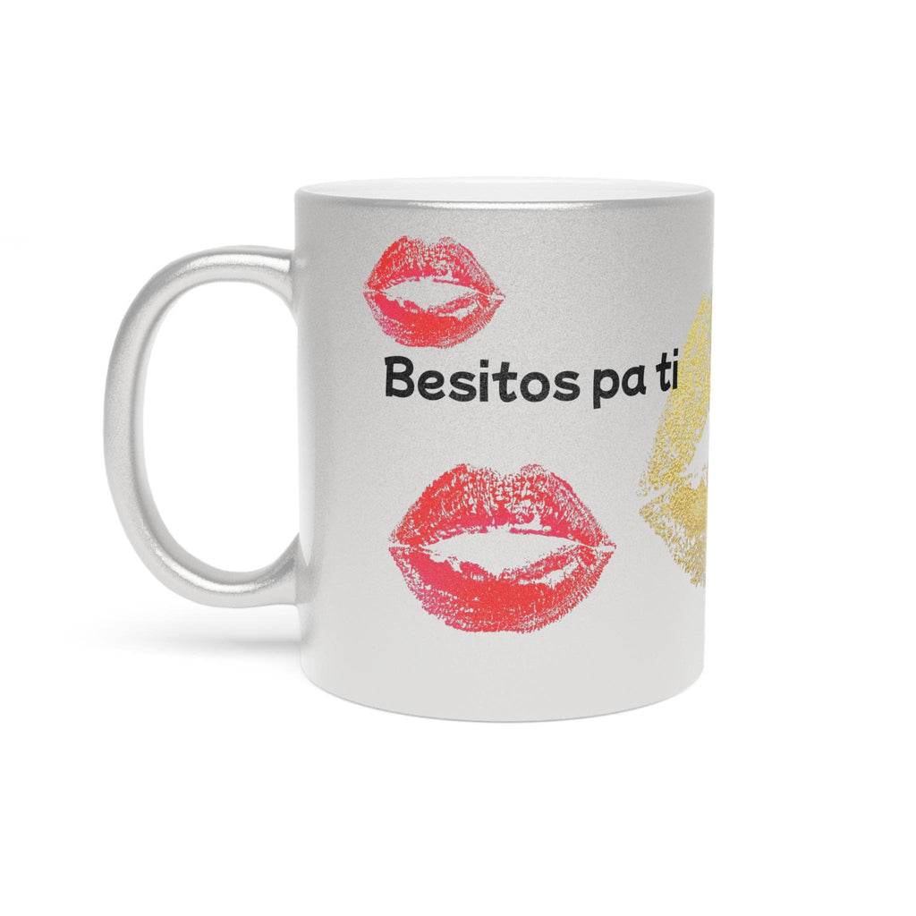 Taza Metálica Chic con Estampado de Beso - Regalo Glam para Mujer, Metallic Mug Kiss Print, Taza Estética de Maquillaje