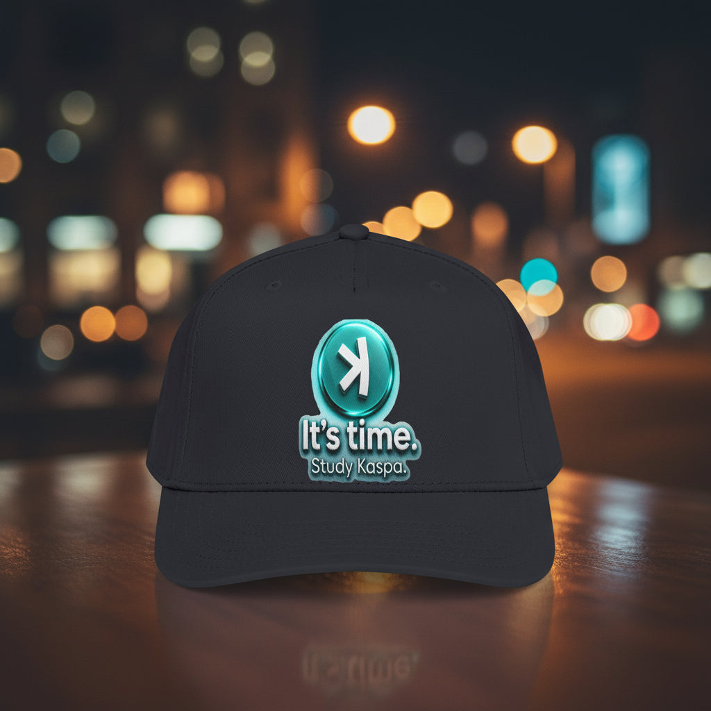 Baseball Cap — "It's time. Study Kaspa." Logo Hat (Casual Crypto Fan Gear)