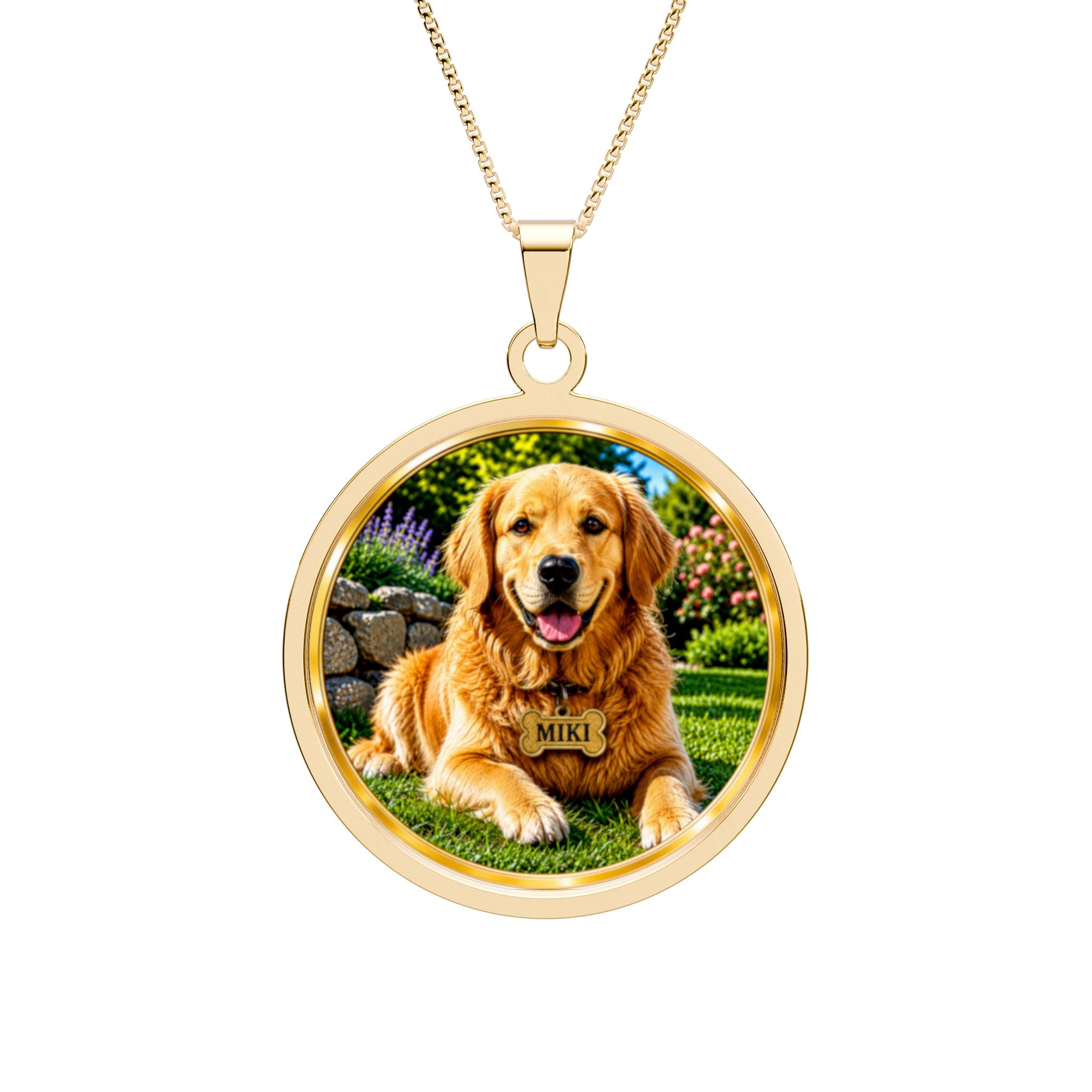 Golden Retriever Photo Pendant Round Border | Personalized Photo Necklace