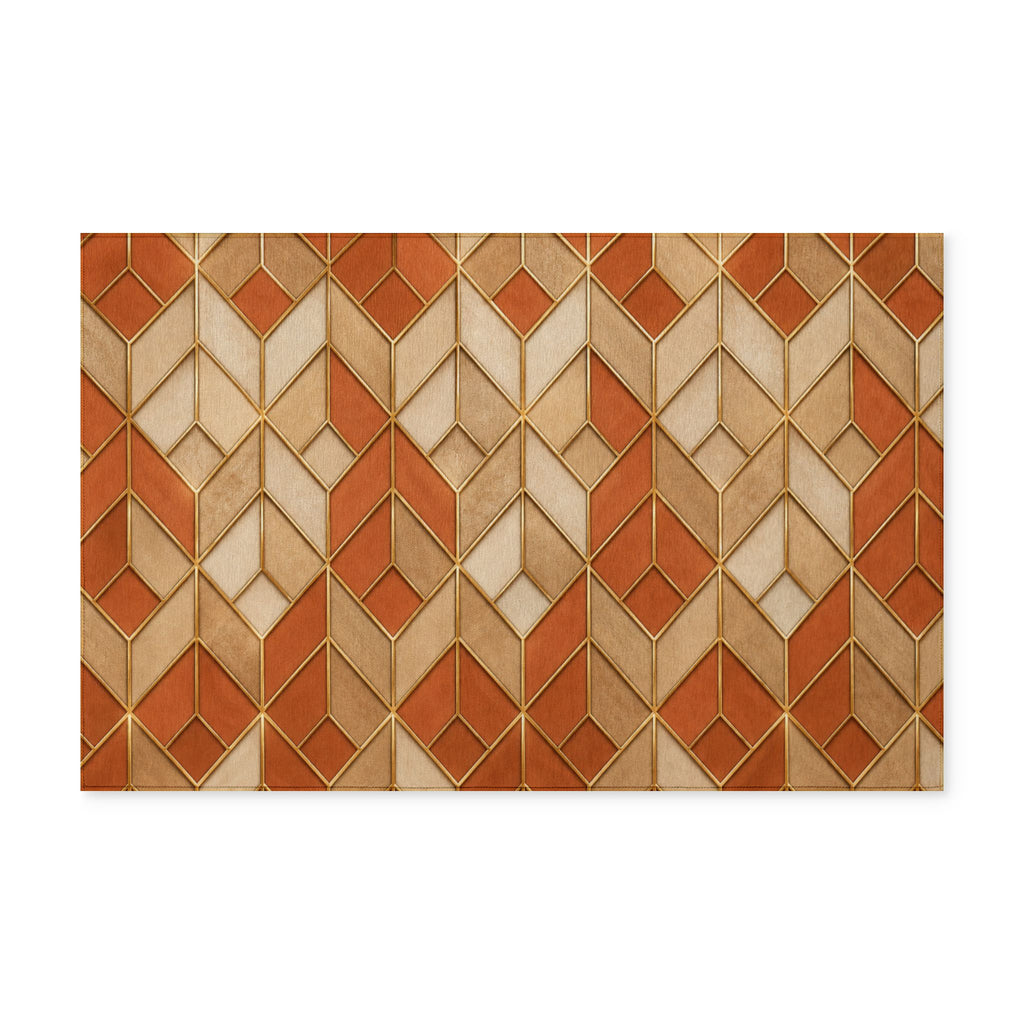 Geometric Terracotta Washable Rug — Retro Chevron Pattern