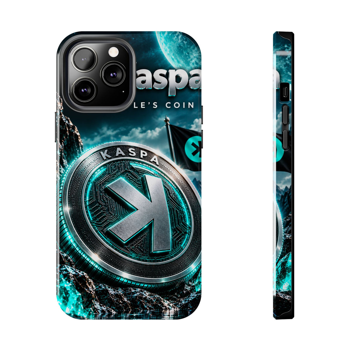 Kaspa Coin Tough Phone Case – Teal Crypto Logo Protective Cover