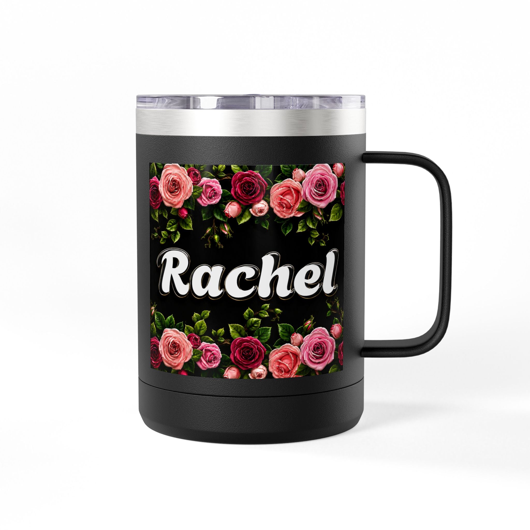 Personalized Rachel Floral 15oz Travel Mug — Insulated Coffee Tumbler