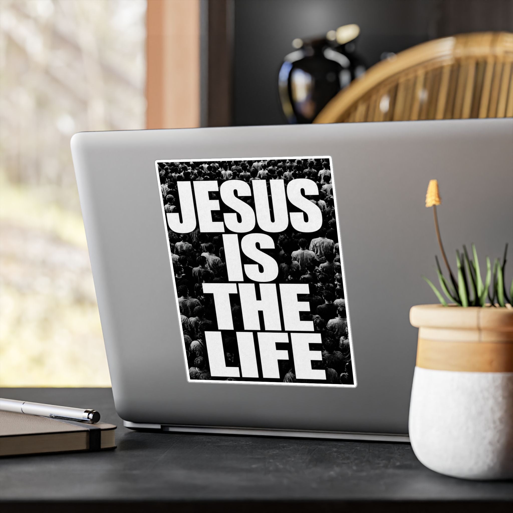 Jesus Is the Life Vinyl Sticker — Black & White Faith Decal (Kiss-Cut)