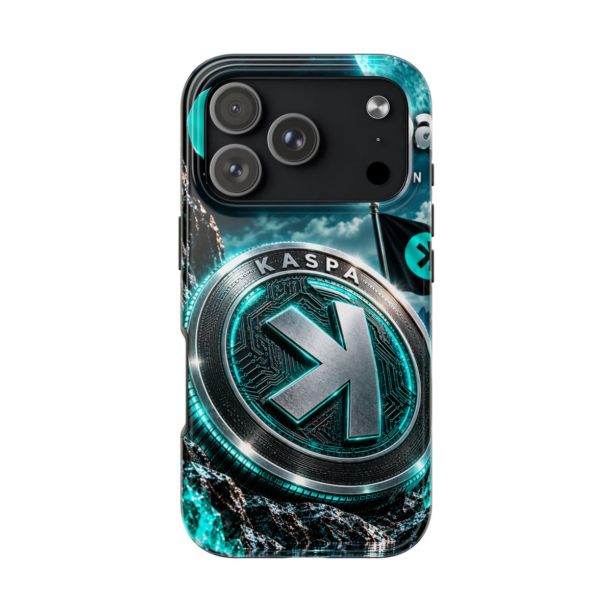 Kaspa Coin Tough Phone Case – Teal Crypto Logo Protective Cover