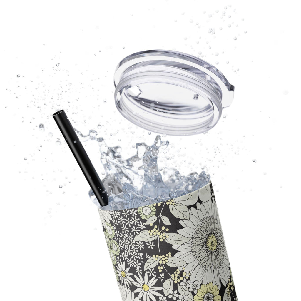 Vaso Térmico Skinny 20oz Floral - Tumbler de Acero Inoxidable con Pitillo, Regalo Botánico para Mujer, Vaso Estético para Café Helado
