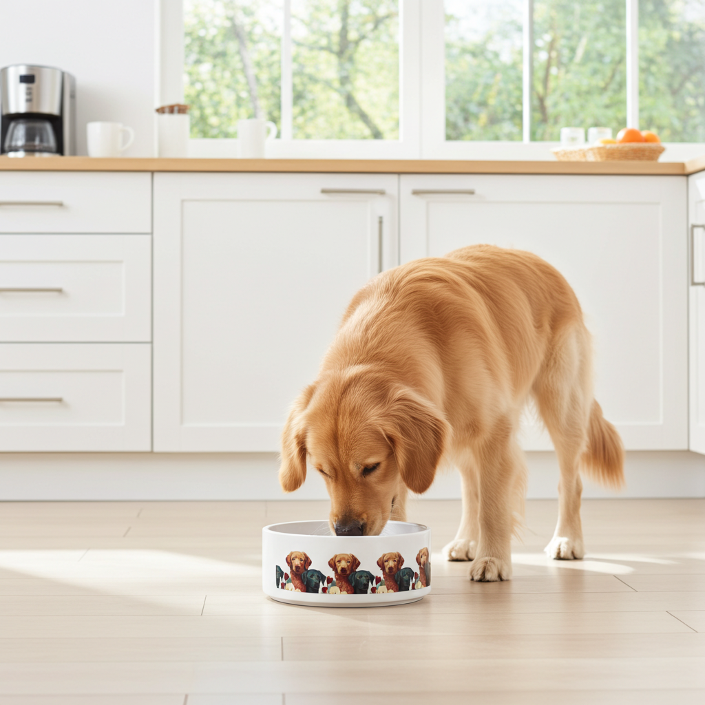 Dog Pattern Ceramic Pet Bowl — Colorful Labrador & Retriever Design