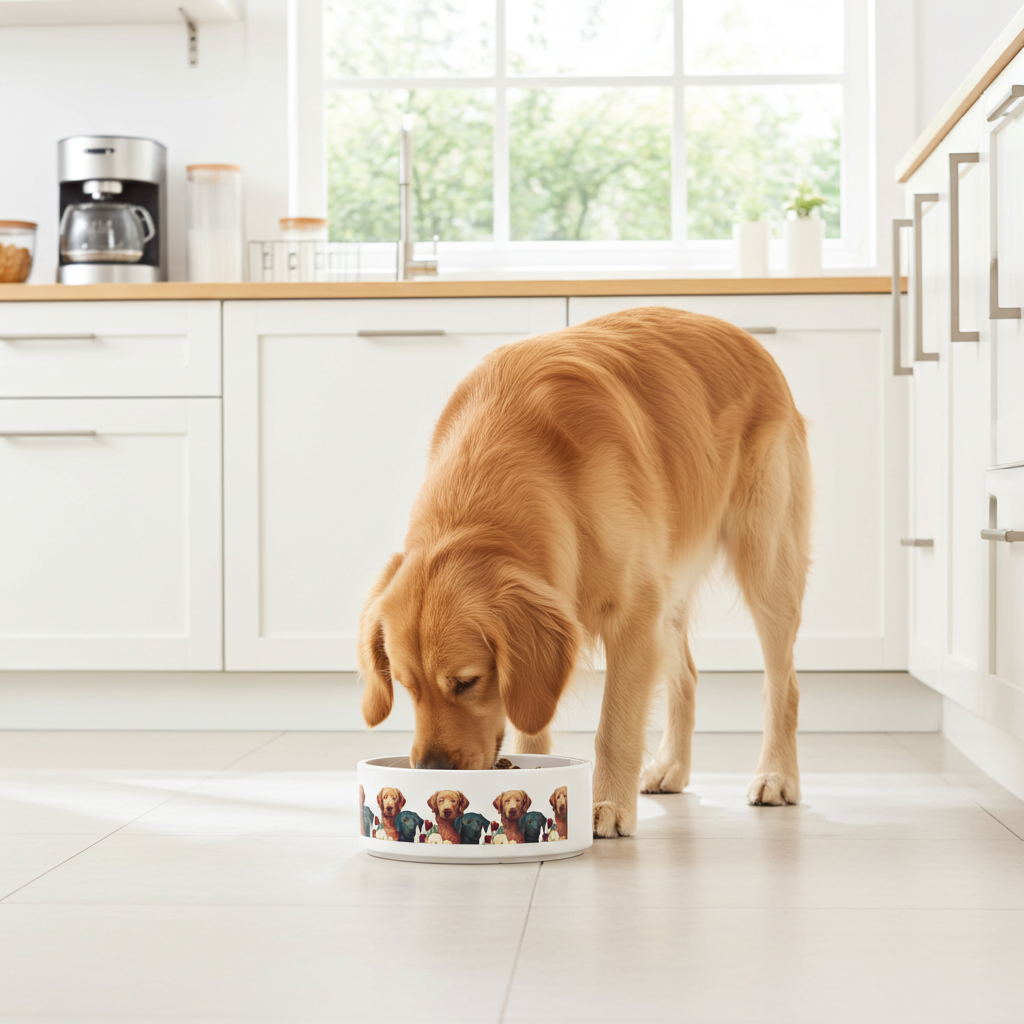 Dog Pattern Ceramic Pet Bowl — Colorful Labrador & Retriever Design