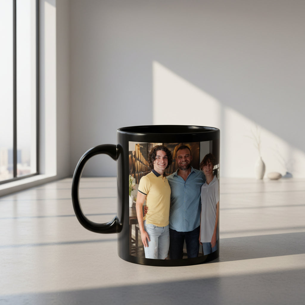 Happy Father’s Day Photo Mug — Personalized Black Coffee Cup (11oz, 15oz)