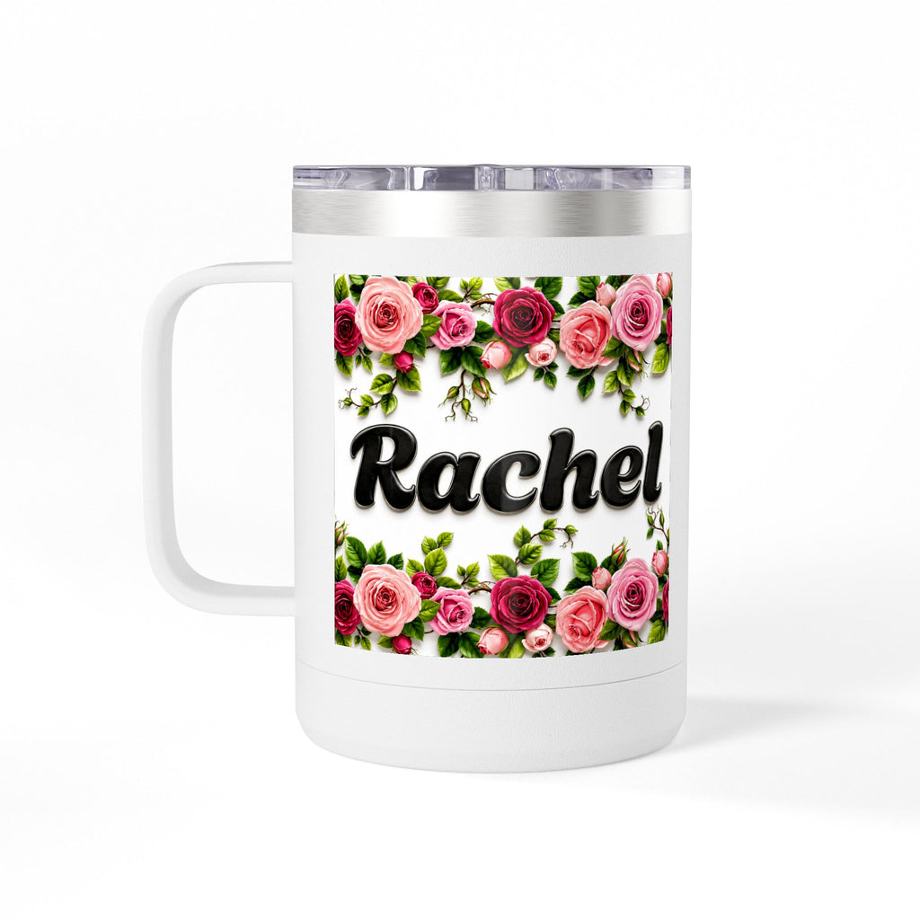 Personalized Rachel Floral 15oz Travel Mug — Insulated Coffee Tumbler