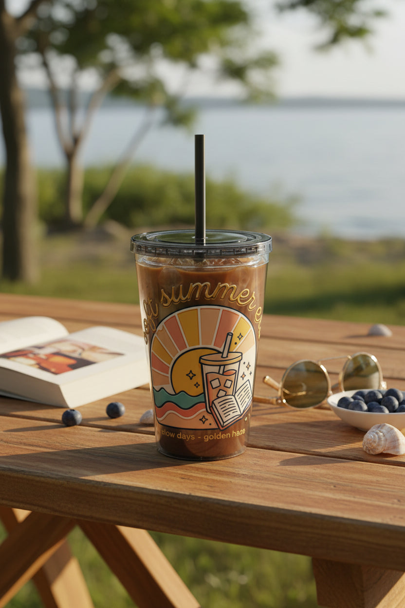 Soft Summer sunset beach drink illustration Tumbler