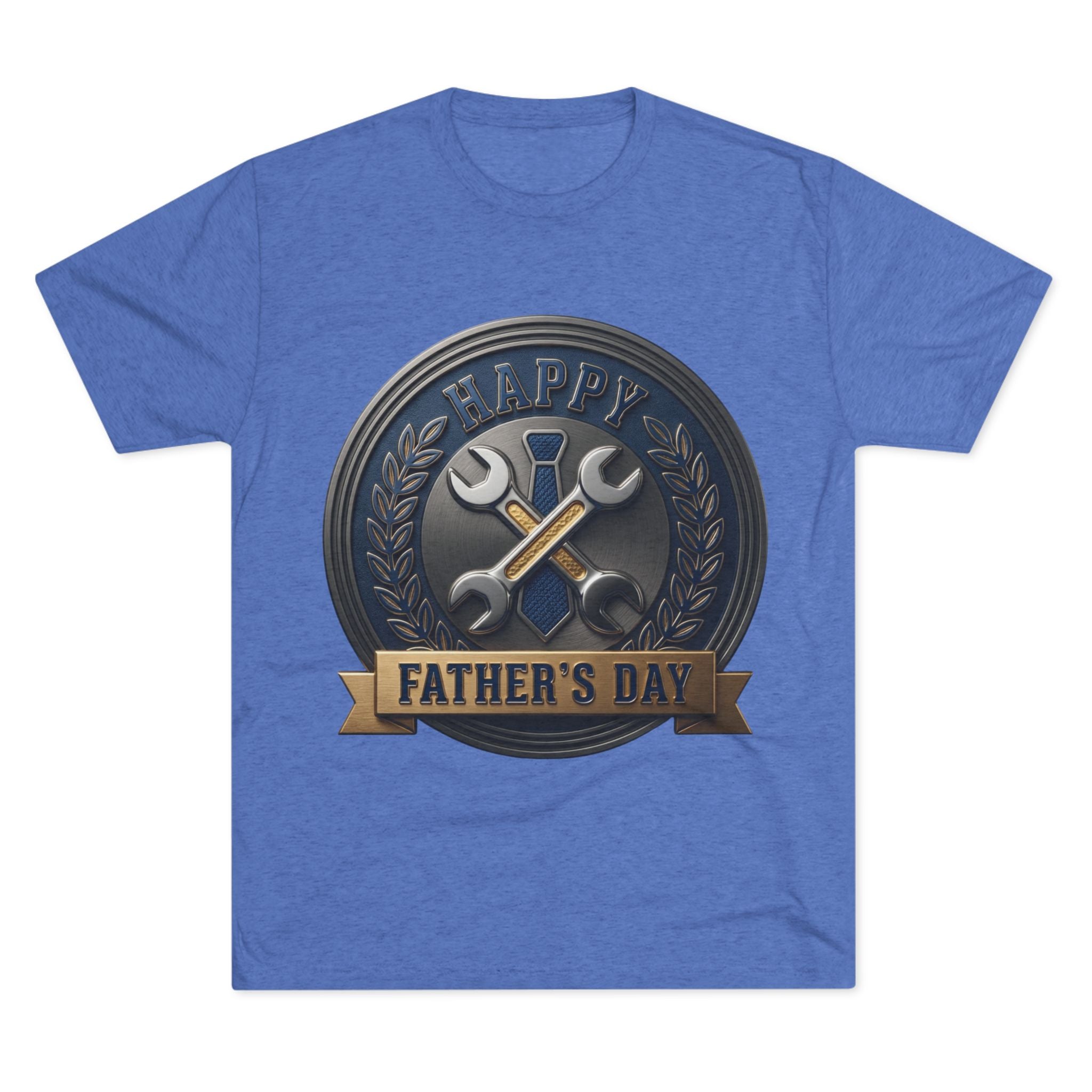 Father's Day Mechanics Badge Tee — Happy Father's Day Wrench & Hammer Crew Shirt