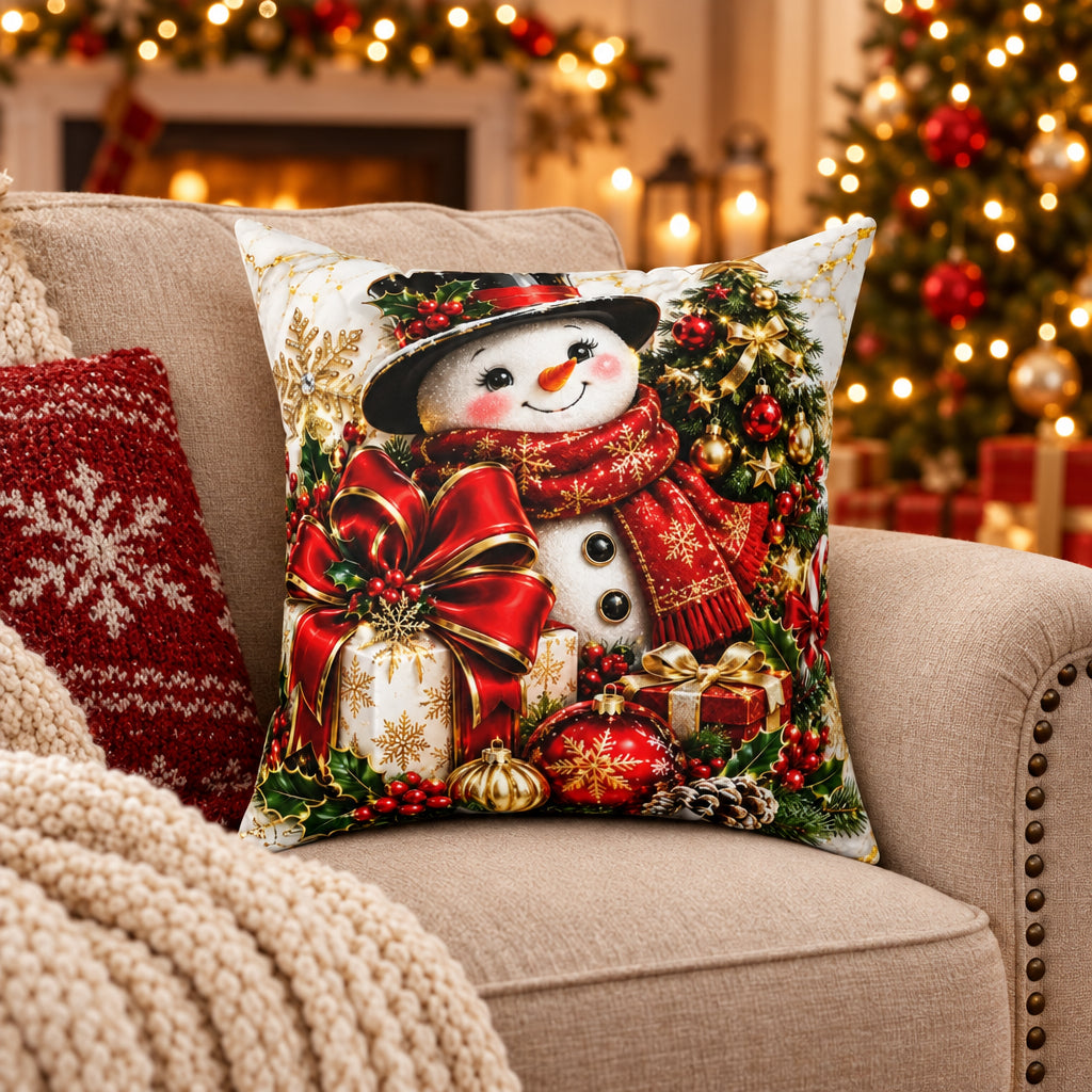 Snowman Christmas Throw Pillow with Insert | 16 × 16 in