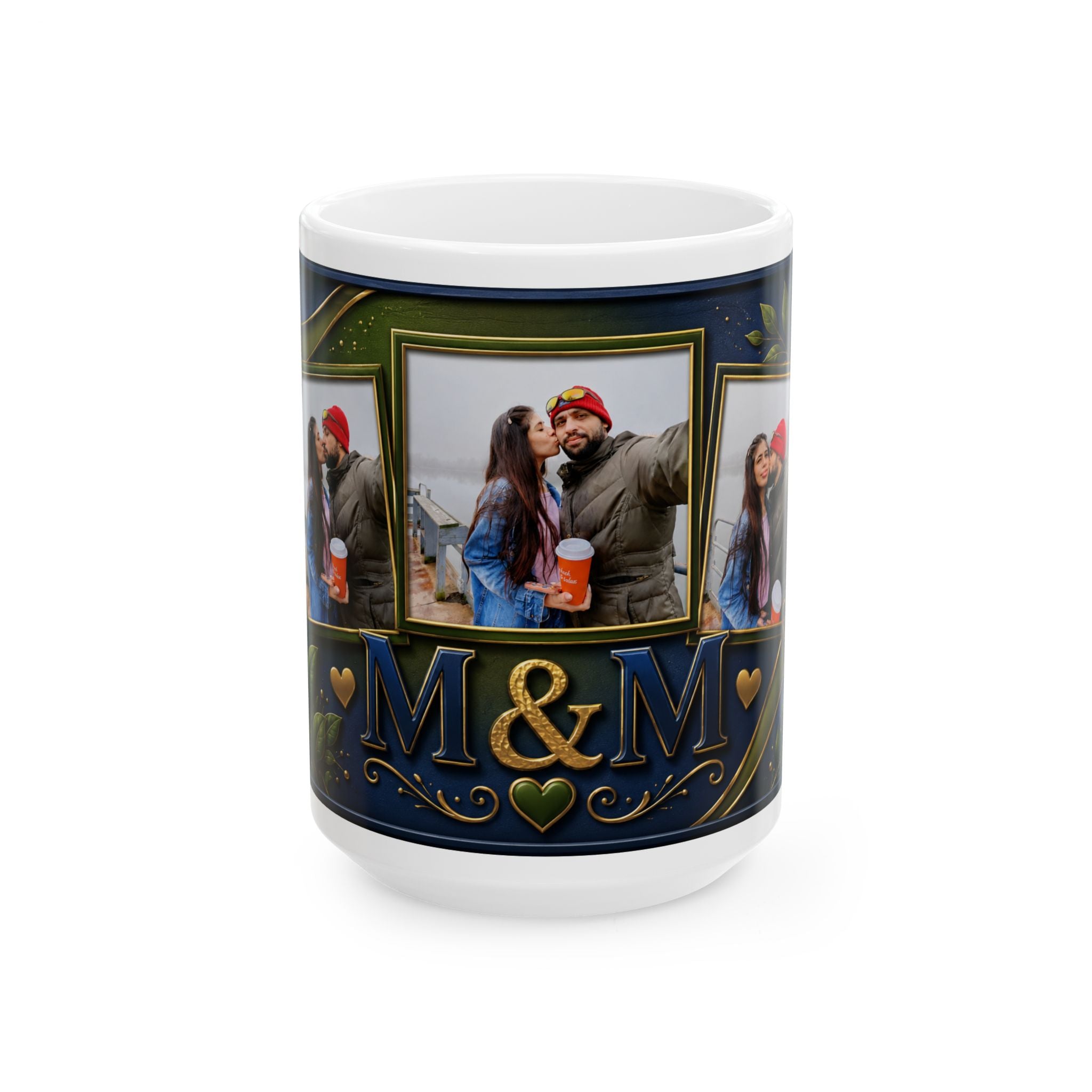 Photo Collage Initials M&M Mug | Personalized Ceramic Photo Mug (11oz, 15oz)