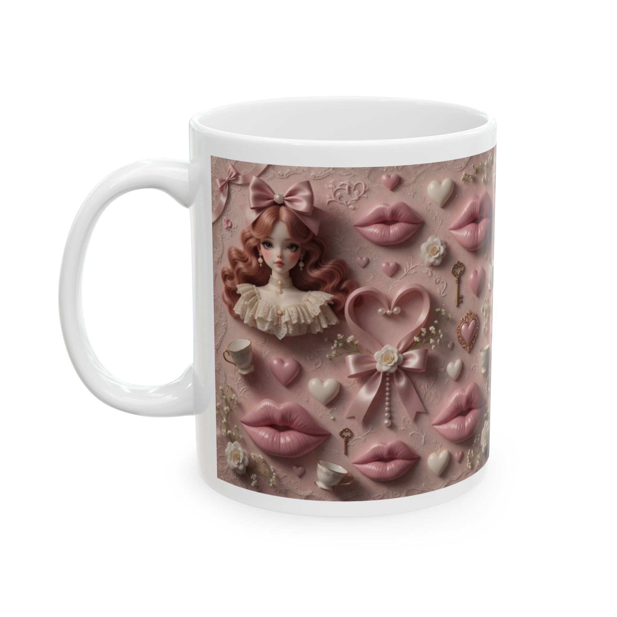 Pink Baroque Lips Pattern Mug | Romantic Vintage Decorative Ceramic