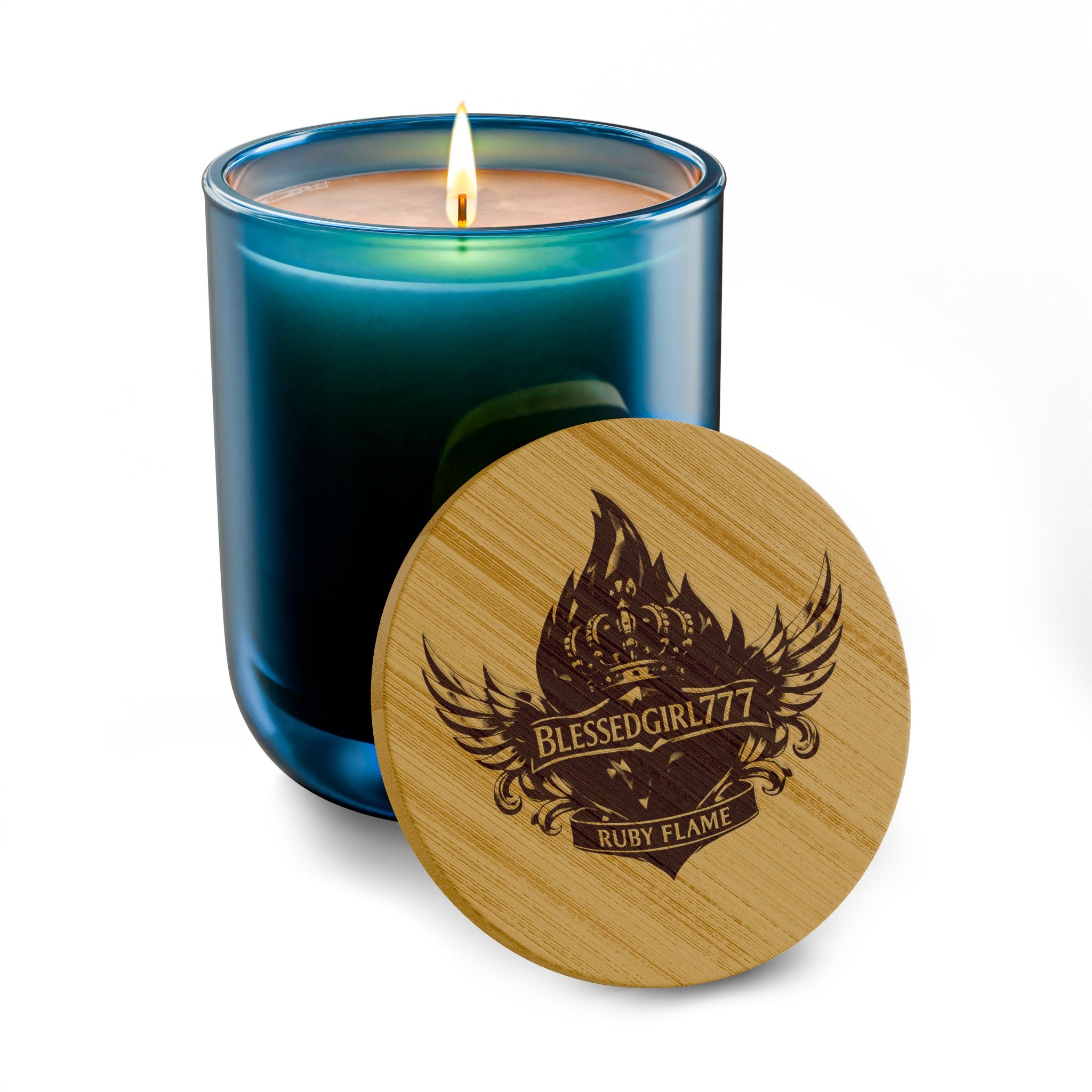 Engraved Soy Candle — 14oz Scented Candle with Custom Bamboo Lid (Rustic Crest Design)