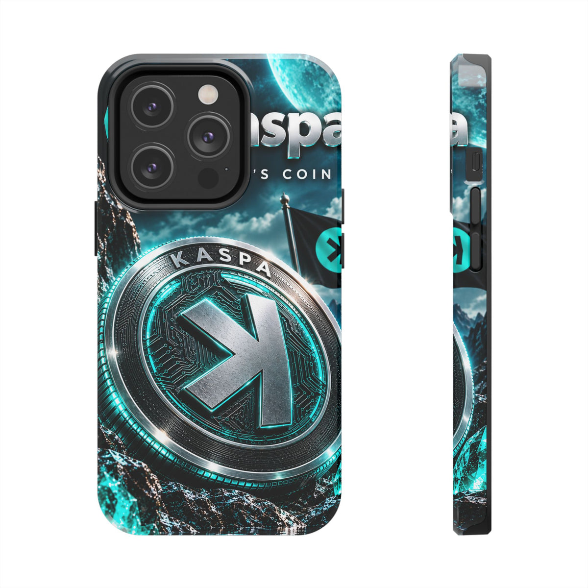 Kaspa Coin Tough Phone Case – Teal Crypto Logo Protective Cover