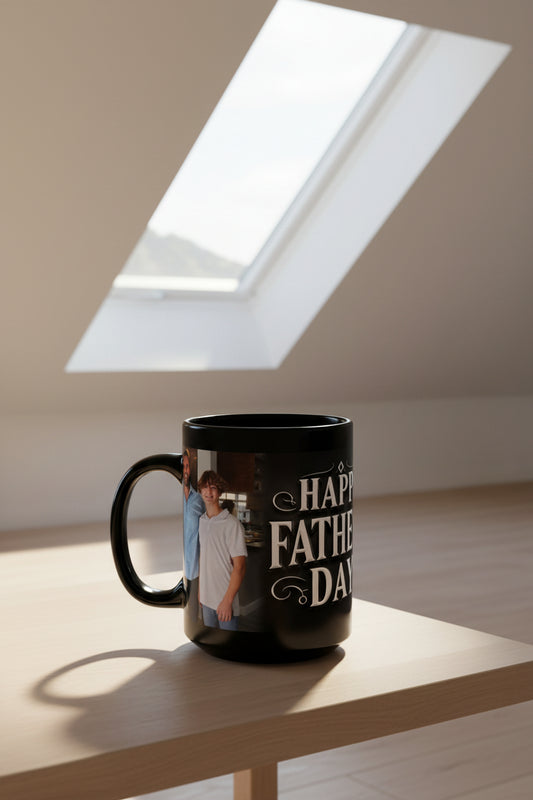 Personalized Father's Day Photo Mug – Custom Black Ceramic Coffee Cup 11oz & 15oz