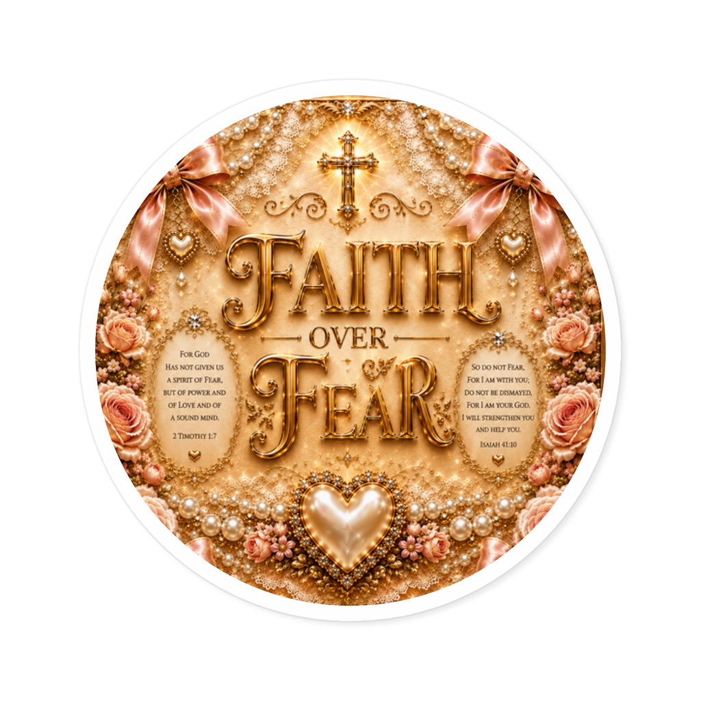 Faith Over Fear Round Sticker — Inspirational Christian Decorative Vinyl