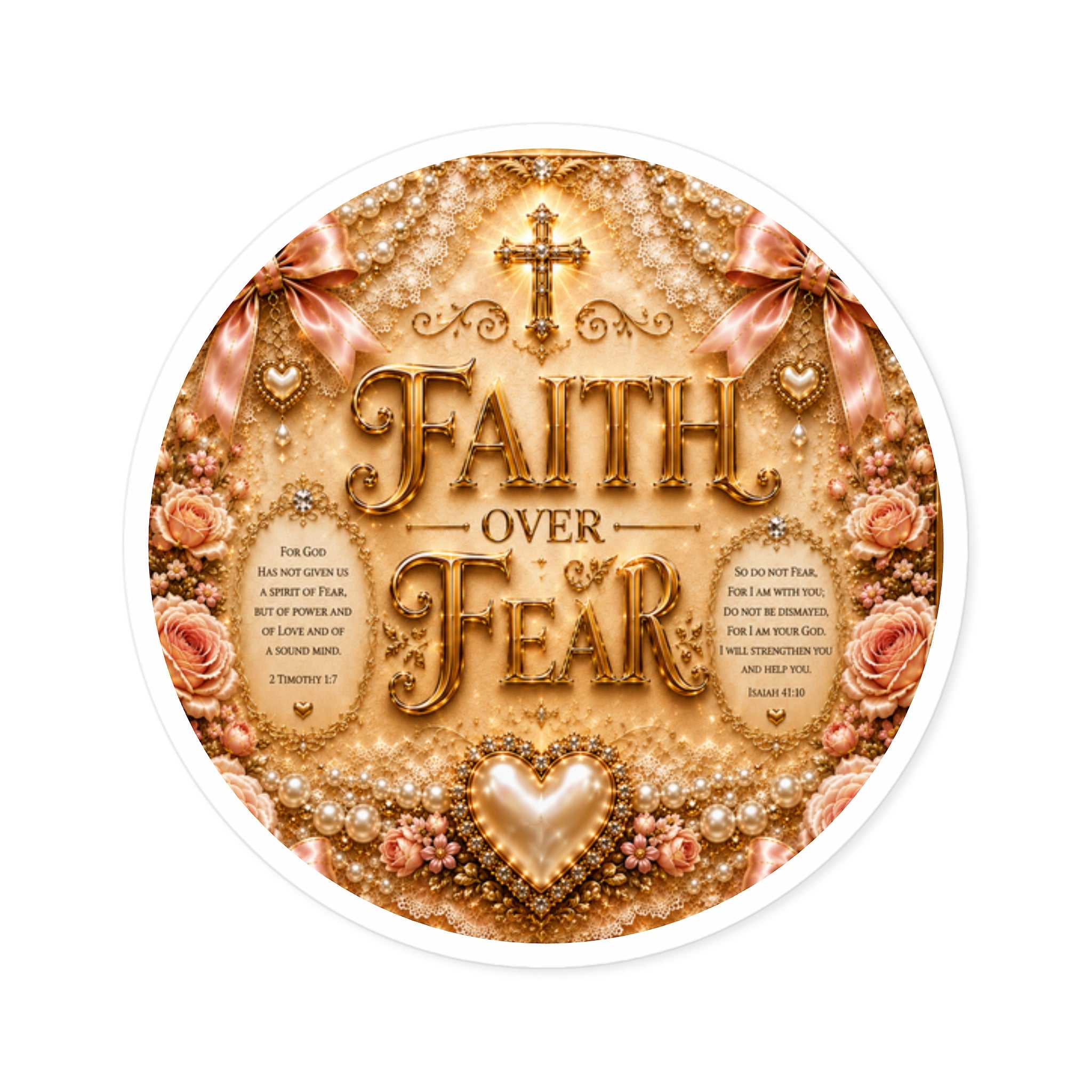 Faith Over Fear Round Sticker — Inspirational Christian Decorative Vinyl