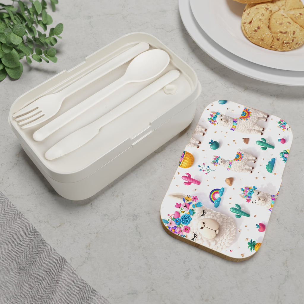 Cute Llama Bento Lunch Box — Floral Rainbow Alpaca Kids’ Lunchbox