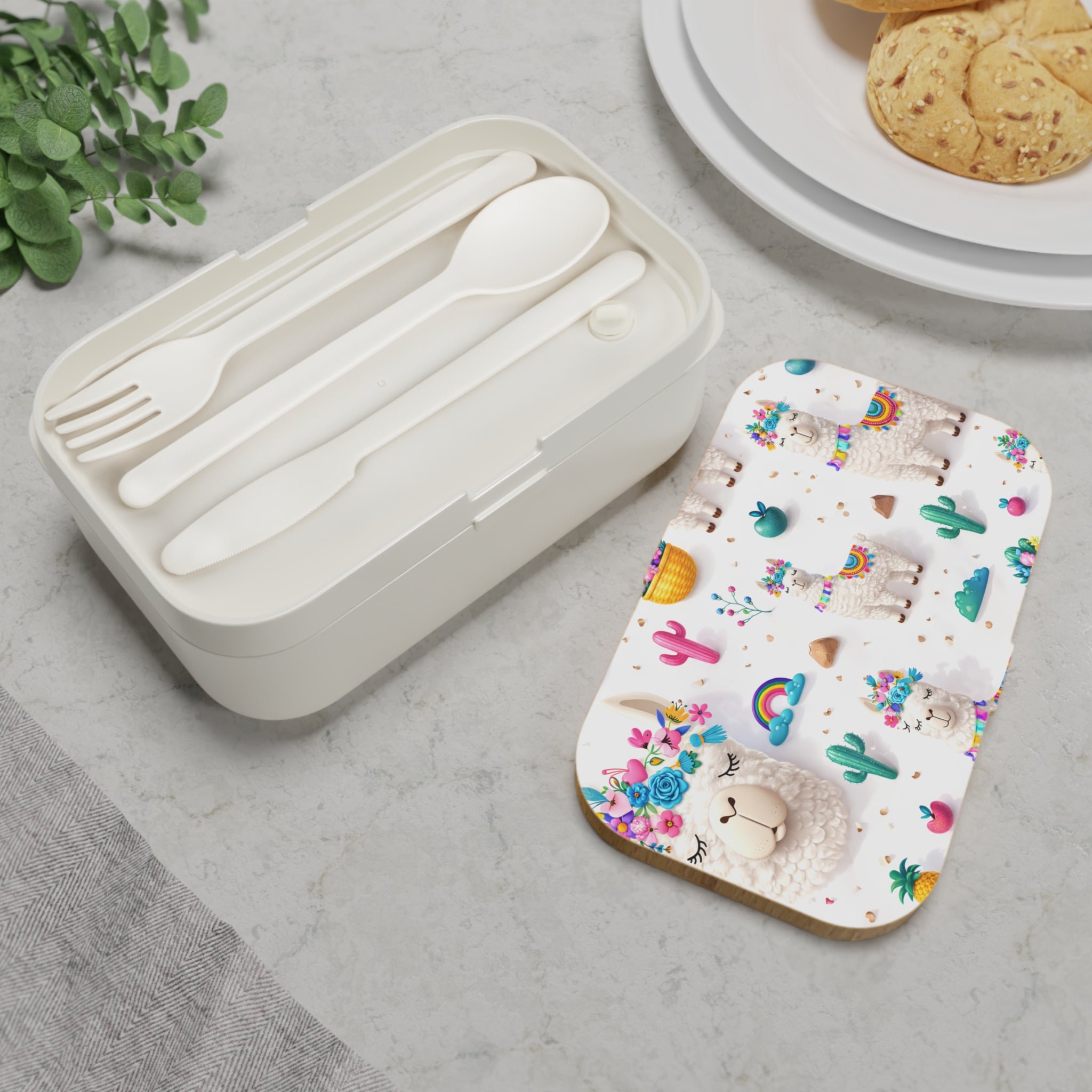 Cute Llama Bento Lunch Box — Floral Rainbow Alpaca Kids’ Lunchbox