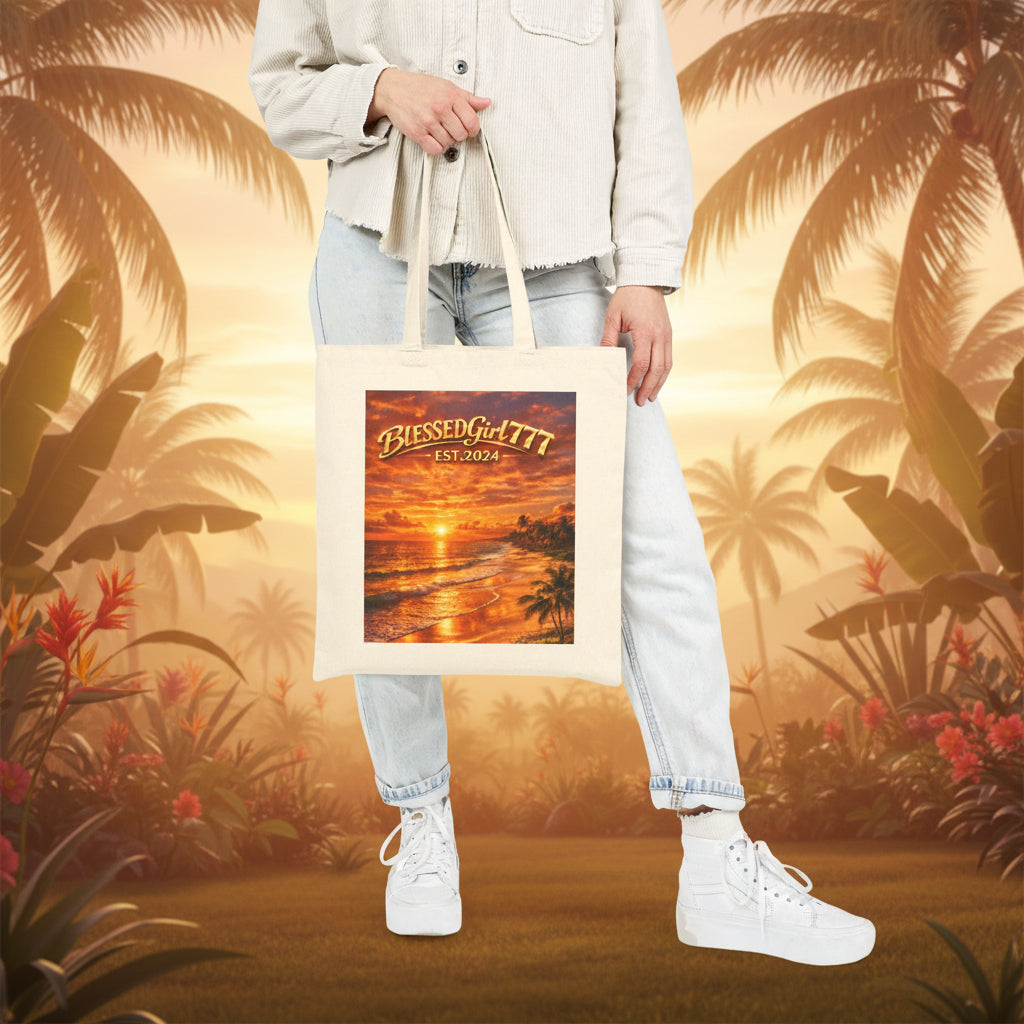 Sunset Beach Tote - "BLESSEDGirl777 EST.2024" Cotton Canvas Bag