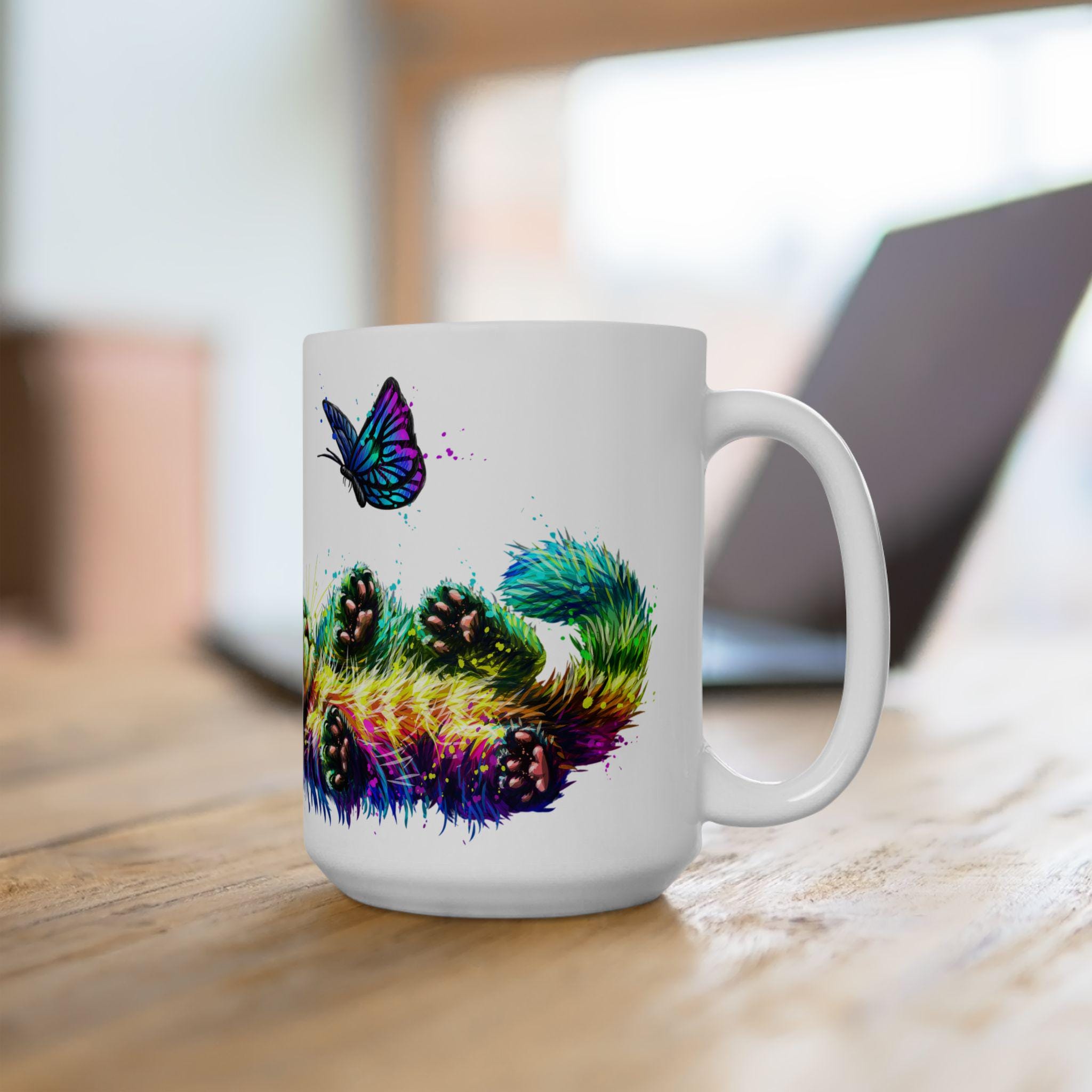 Taza de Gato Colorida y Psicodélica - Regalo Whimsical para Cat Lovers, Mug de Cerámica Estética de Gatos, Regalo para Dueños de Gatos