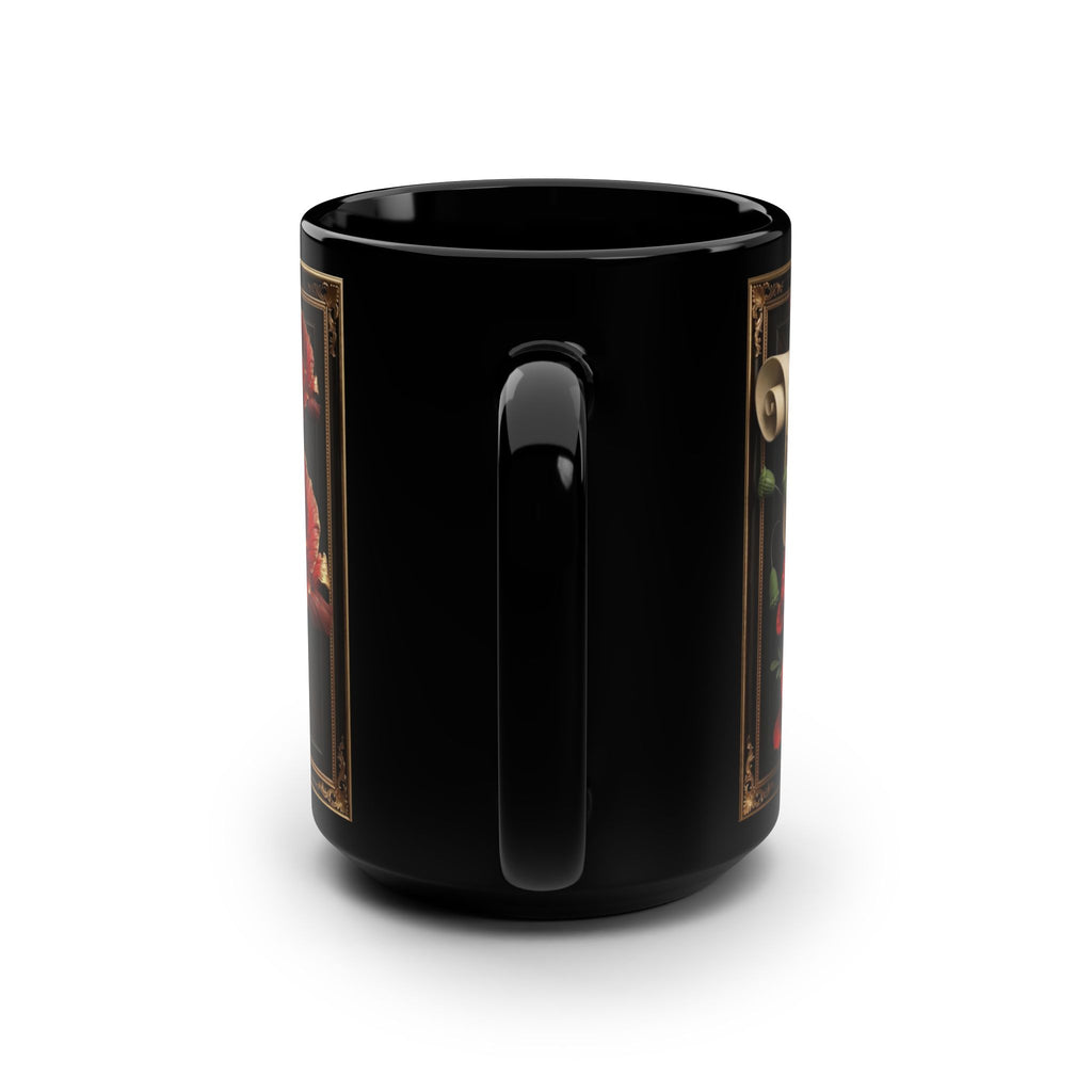 Red Poppy Floral Scroll Mug | Black 15oz