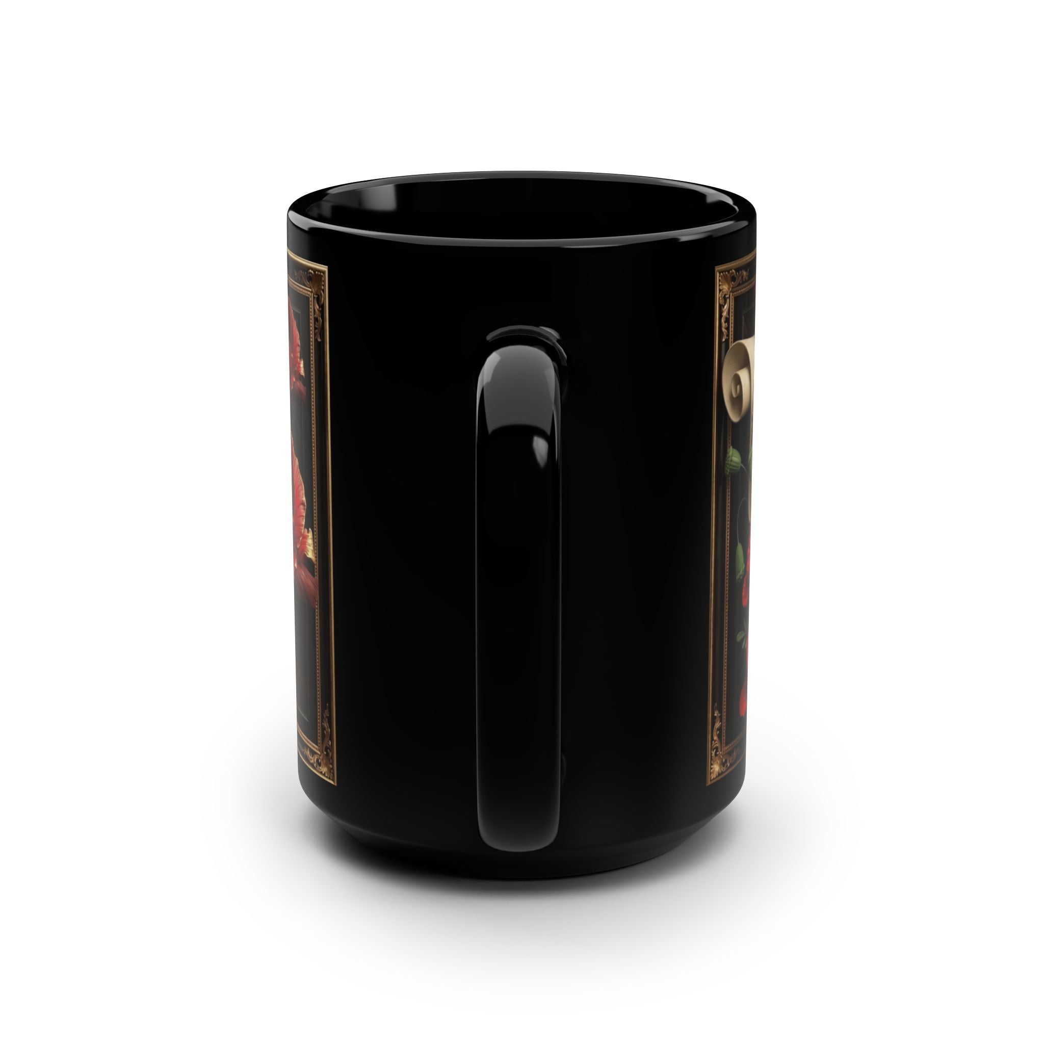 Red Poppy Floral Scroll Mug | Black 15oz
