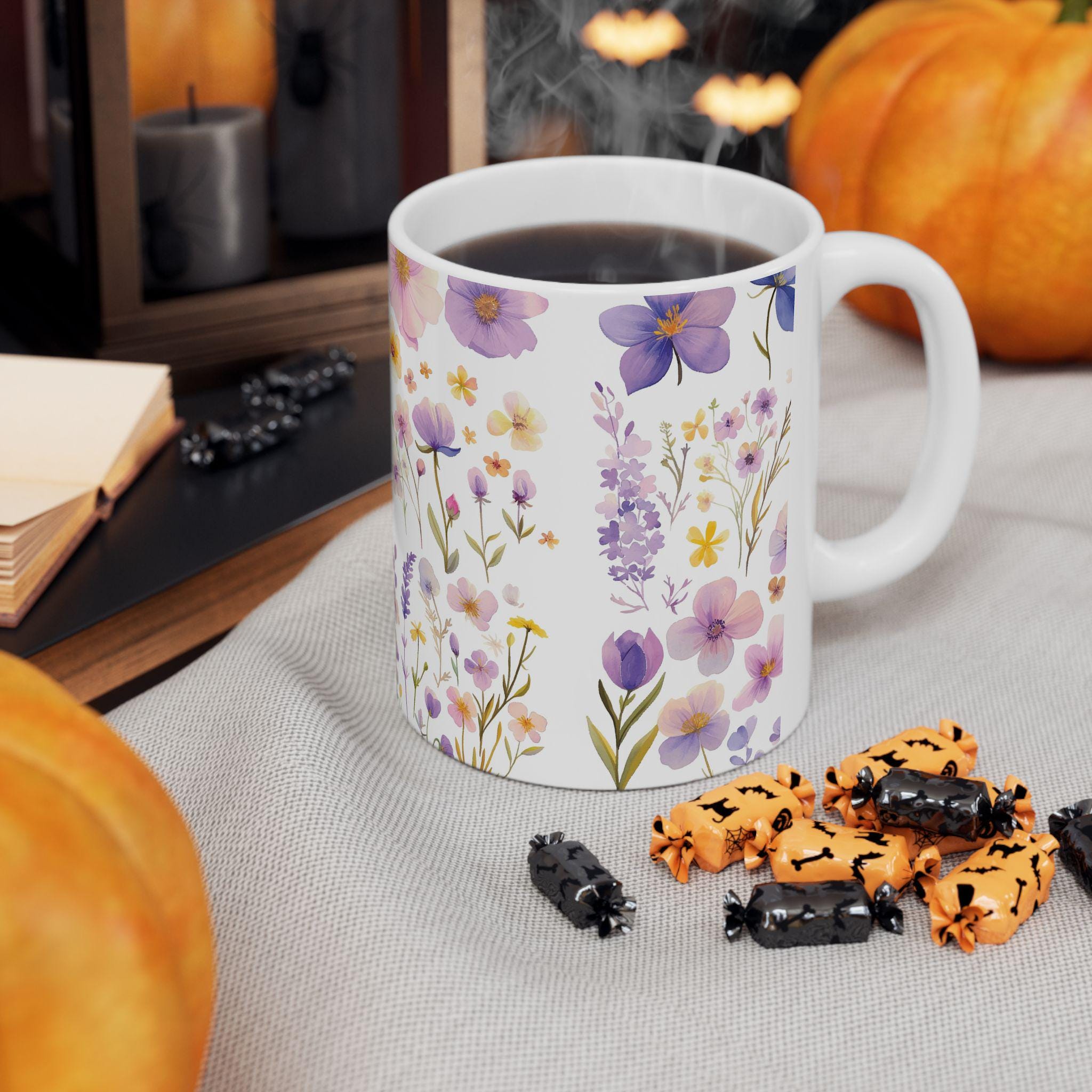 Taza Botánica de Flores Silvestres -Regalo Floral para Mujer,Mug de Cerámica Estética de Naturaleza,Regalo para Mamá,Garden Lover Coffee Cup