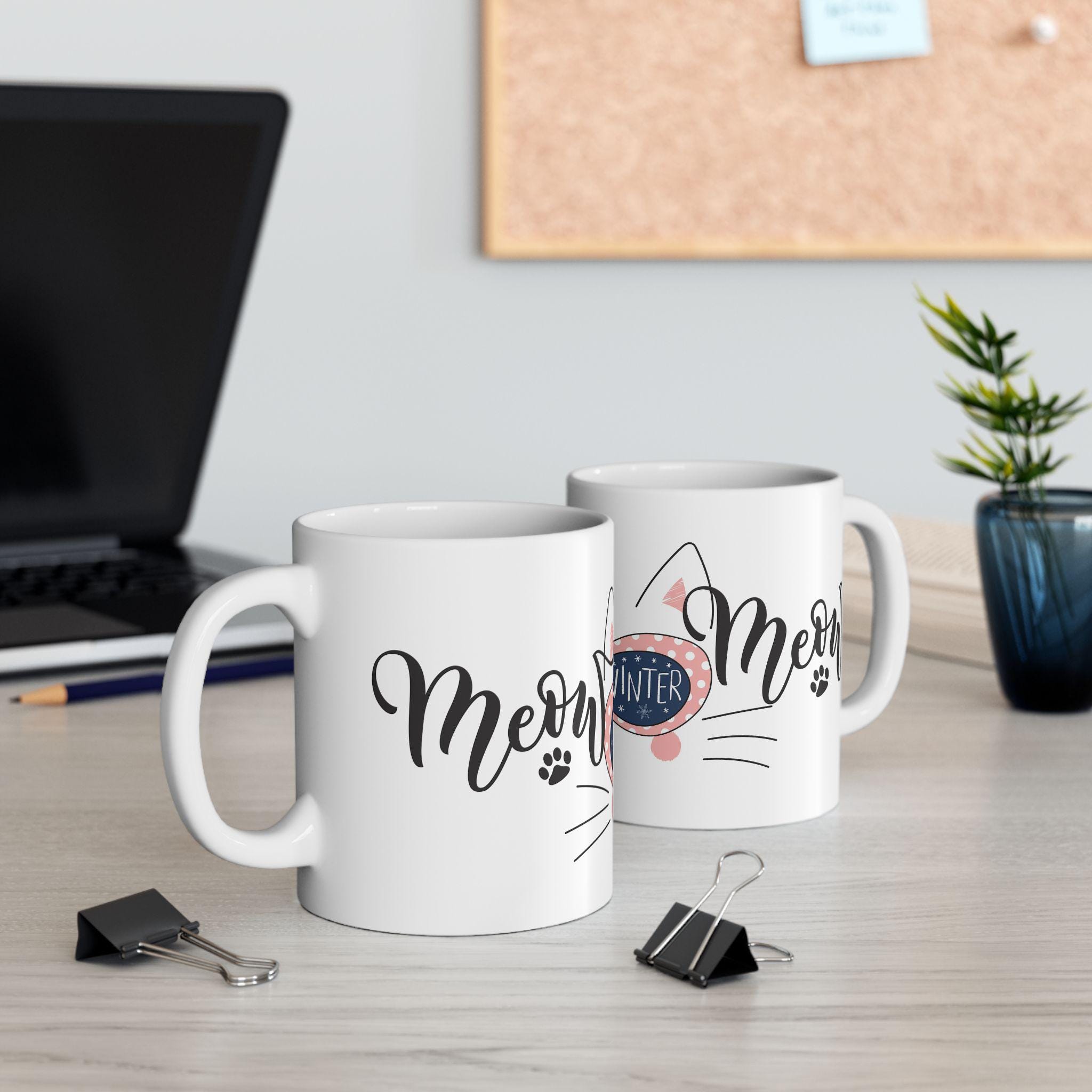 Whimsical Cat Mug | Cute Playful Cats Ceramic Coffee Cup, Kawaii Cat Lover Gift, Adorable Feline Design Mug for Her, Pastel Cat Aesthetic