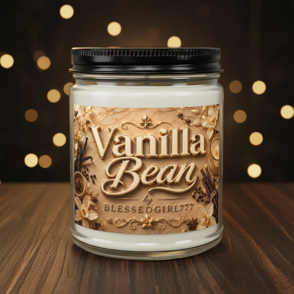 Spiced Vanilla Bean Scented Soy Candle — 4oz & 9oz Amber Jar with Black Lid