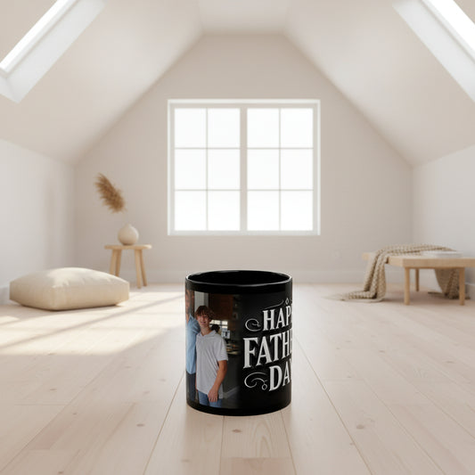 Personalized Father's Day Photo Mug – Custom Black Ceramic Coffee Cup 11oz & 15oz