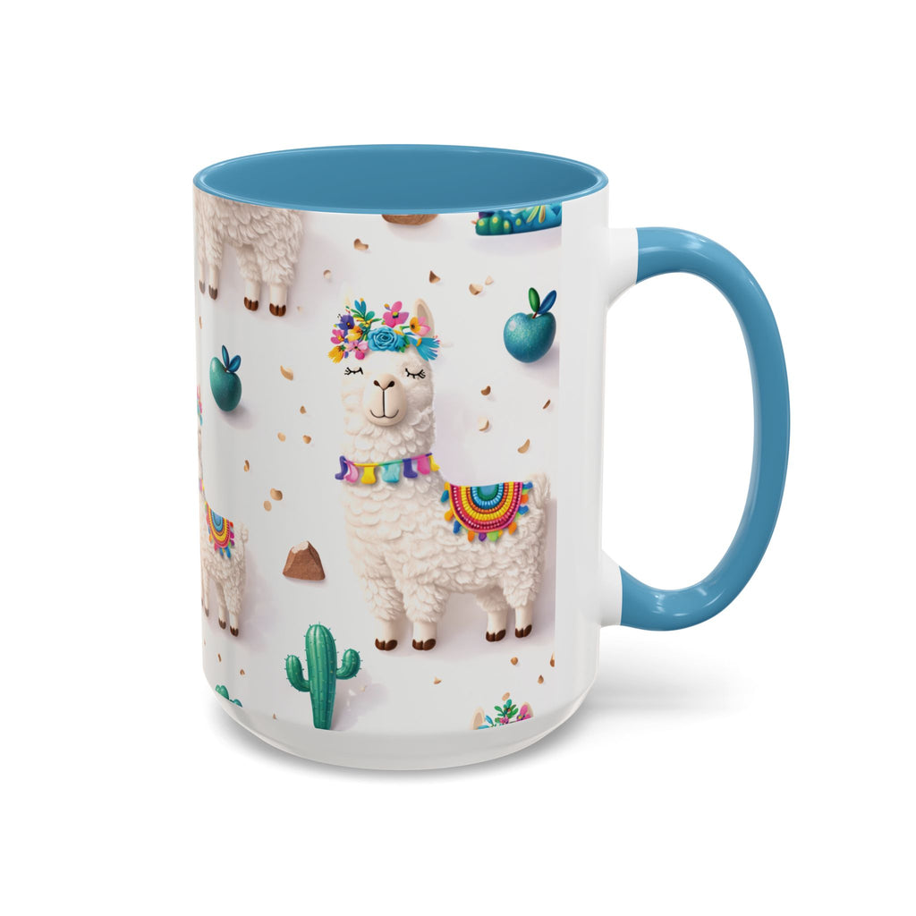 Cute Llama Pattern Accent Coffee Mug (11/15oz) – Colorful Fiesta Alpaca Design