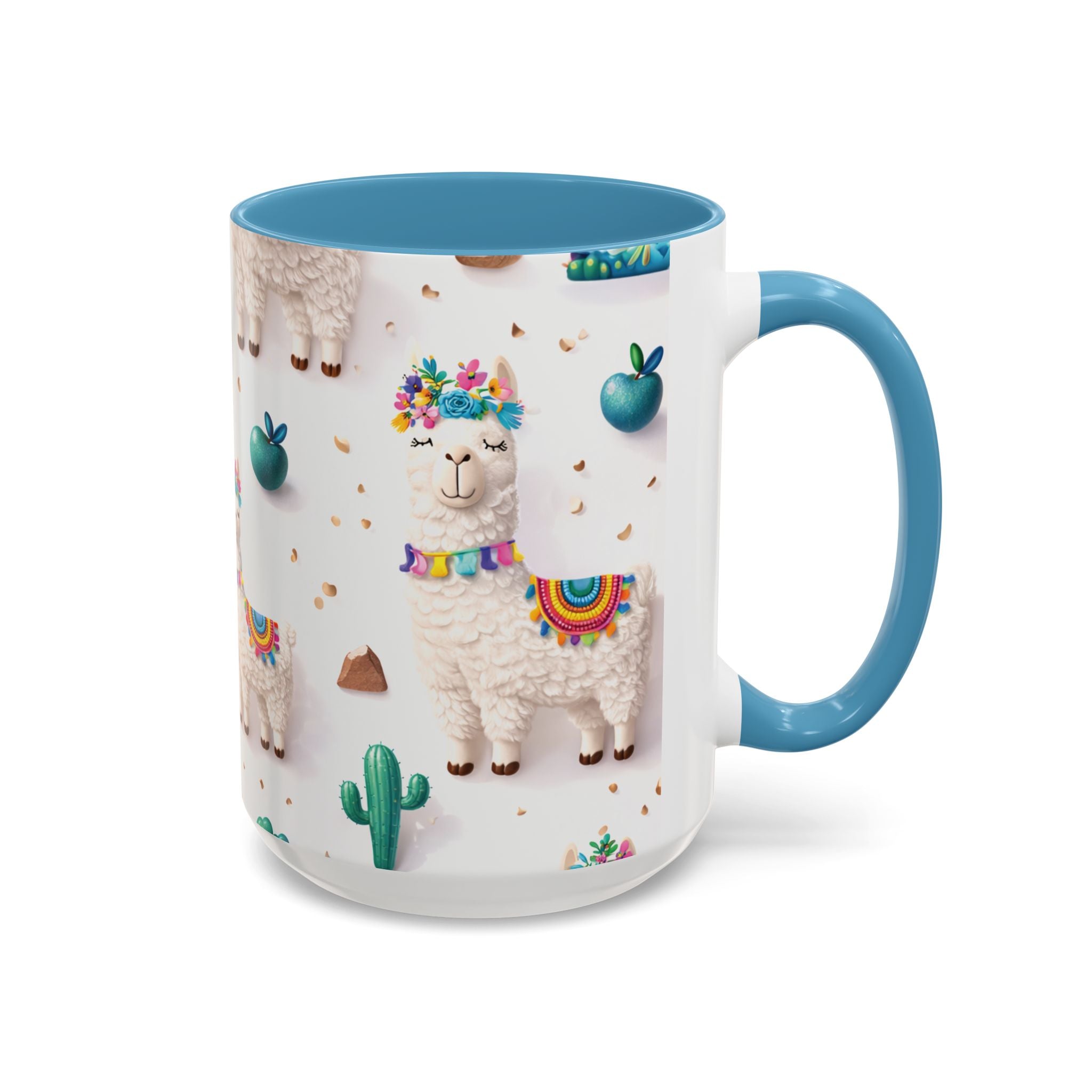 Cute Llama Pattern Accent Coffee Mug (11/15oz) – Colorful Fiesta Alpaca Design