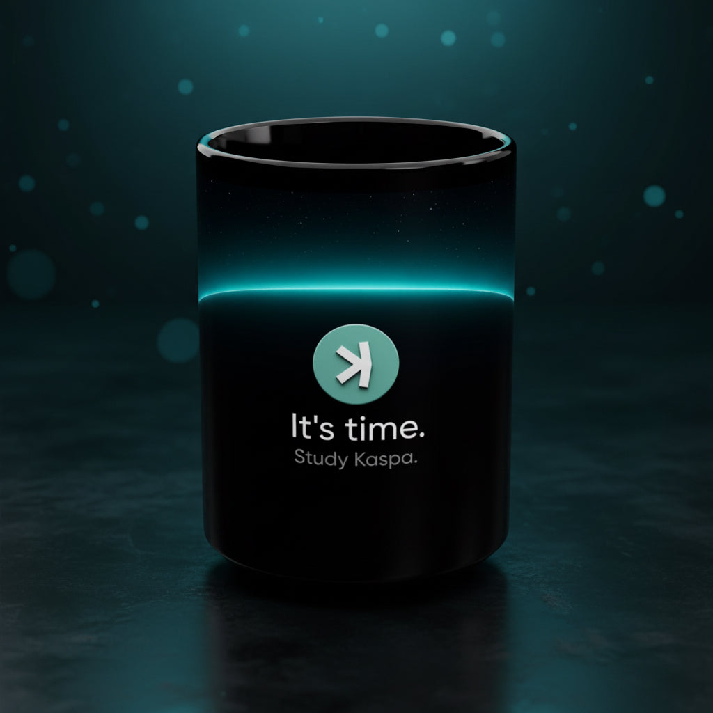 Kaspa Crypto 15oz Black Mug — Neon Tech Coffee Cup for Crypto Lovers