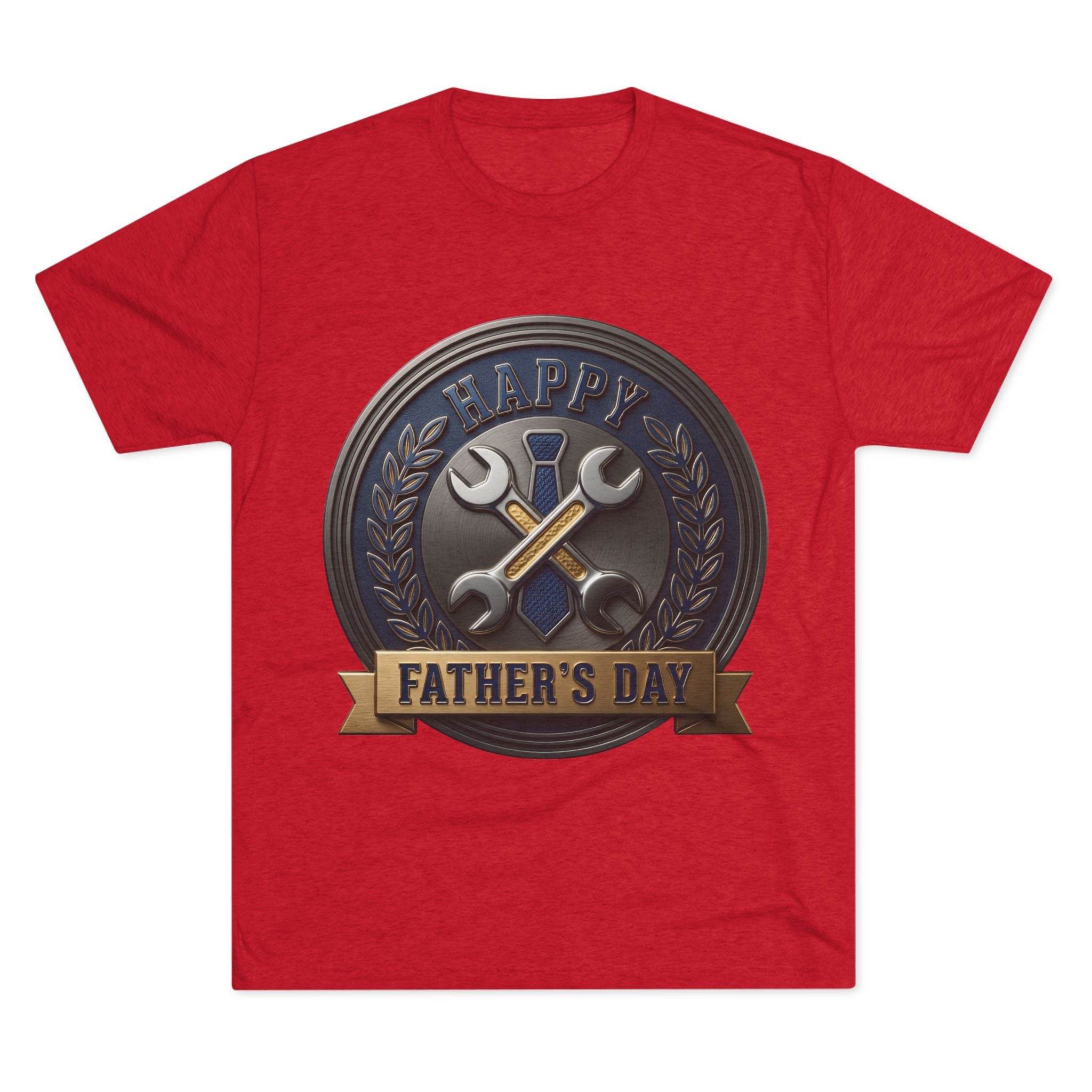Father's Day Mechanics Badge Tee — Happy Father's Day Wrench & Hammer Crew Shirt