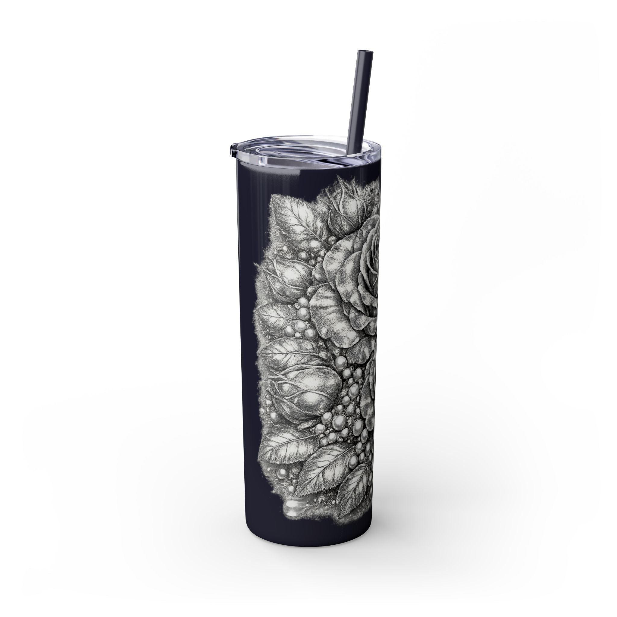 Skinny Tumbler — Monochrome Rose Garden 20oz Straw Tumbler