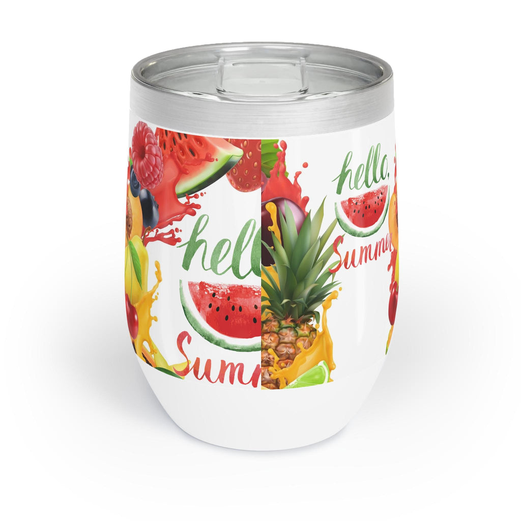 Vaso Térmico para Vino Hello Summer - Copa de Acero Inoxidable con Tapa, Regalo de Verano para Mujer, Wine Tumbler para Playa y Piscina