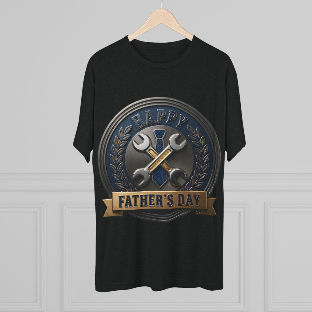 Father's Day Mechanics Badge Tee — Happy Father's Day Wrench & Hammer Crew Shirt