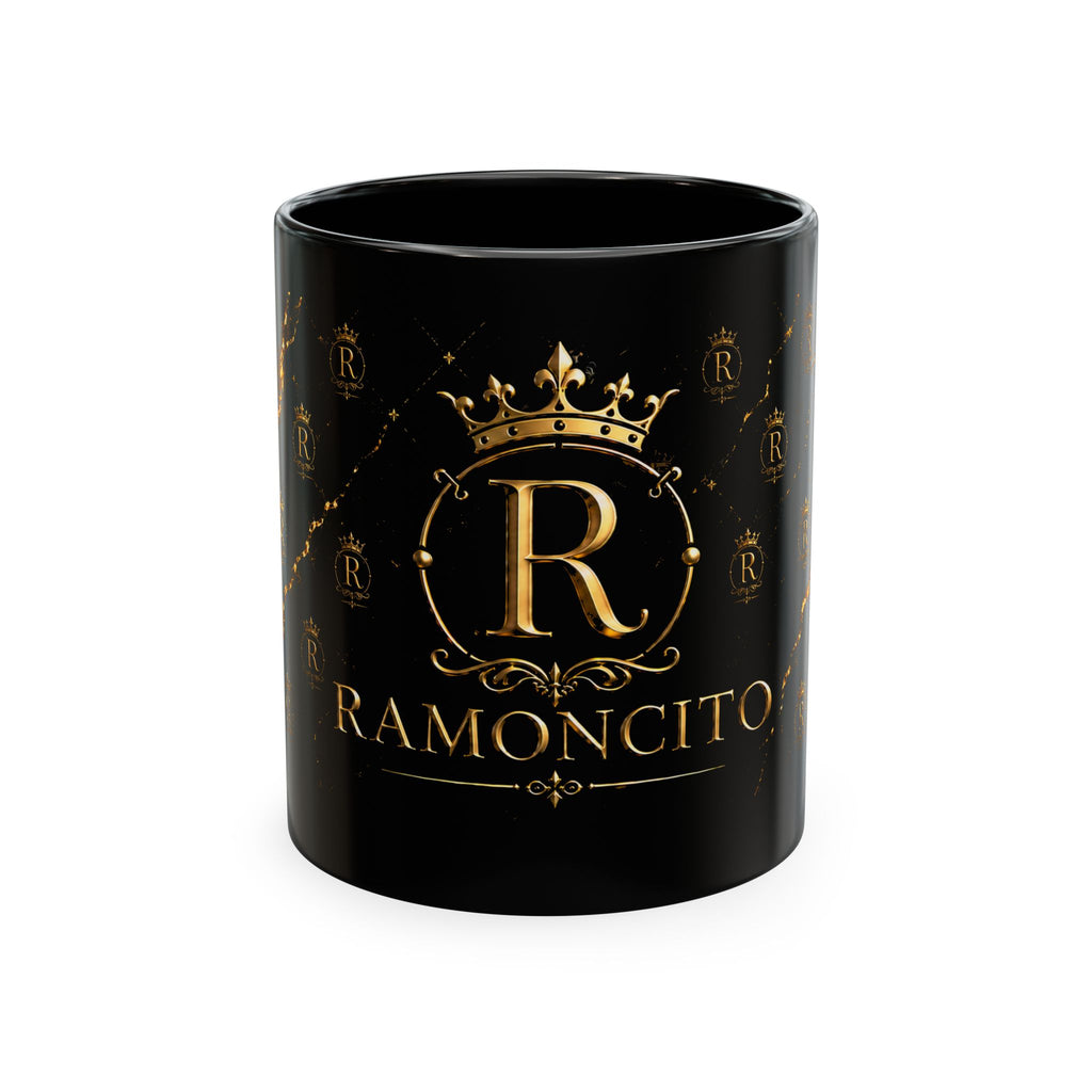 Gold Crest Monogram Mug — Personalized 'R' RamonCito Ceramic Coffee Cup