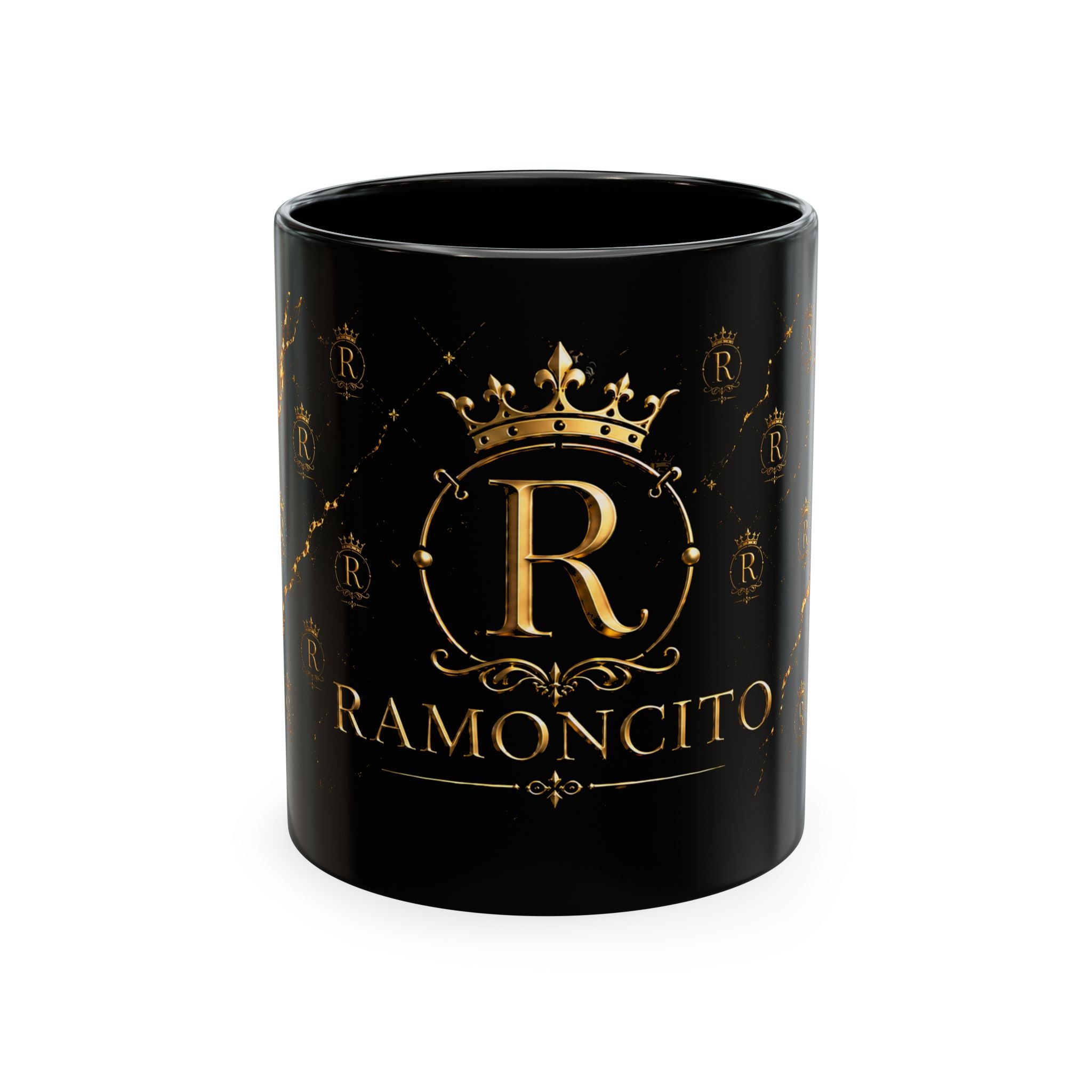 Gold Crest Monogram Mug — Personalized 'R' RamonCito Ceramic Coffee Cup